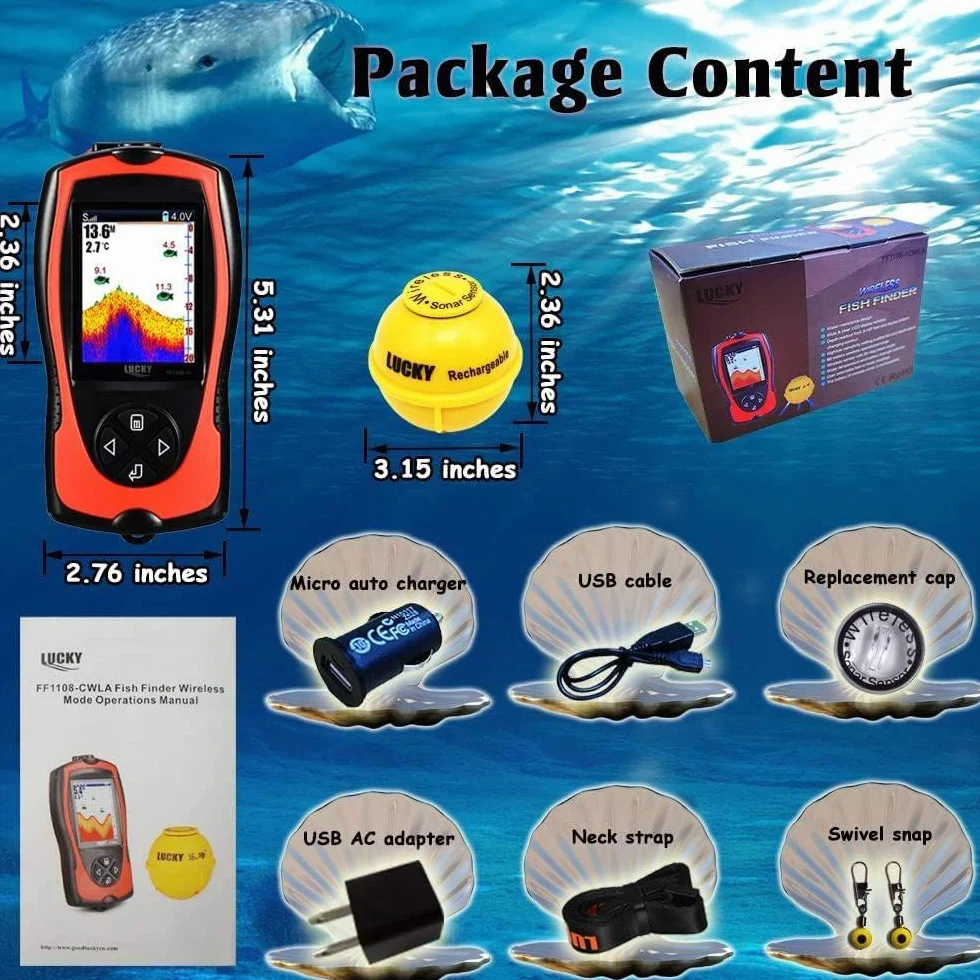 LUCKY Buscador de Peces Portátil con Sensor Sonda Transductor Pantalla LCD Ecosonda para Pesca en Hielo y Mar