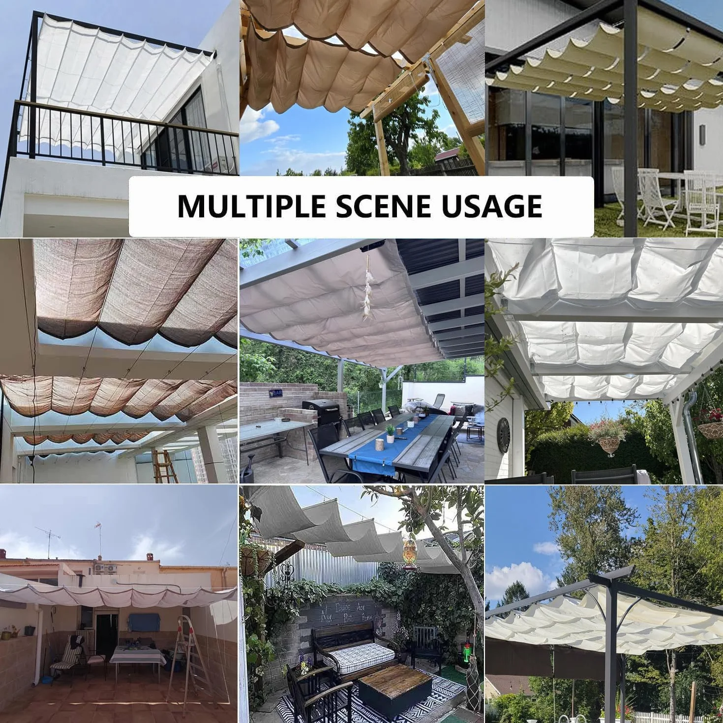 Toldo Vela de Sombra Retráctil Impermeable Ondulada Toldos Exterior Protección Rayos UV Resistente al Desgarro para Terraza Balcon Exteriores Jardín con Ojales y Cuerdas 1.5x3M Crema