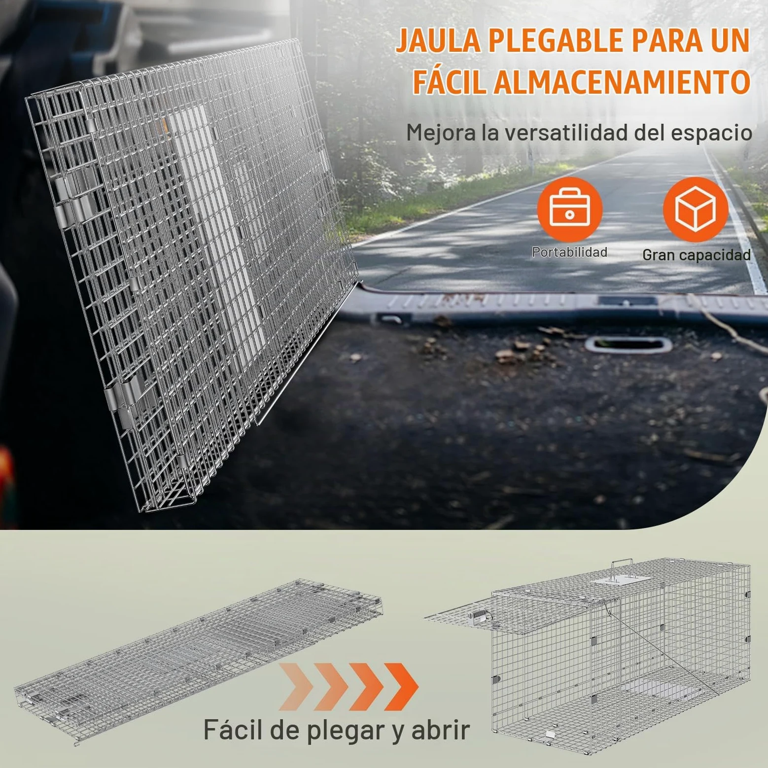 VEVOR Trampa para Animales 1270x508x660mm Jaula Plegable para Trampa para Gatos Alambre Galvanizado sin Crueldad con Asa Trampa para Conejos, Gatos Callejeros, Ardillas, Mapaches, Marmotas, Zarigüeyas