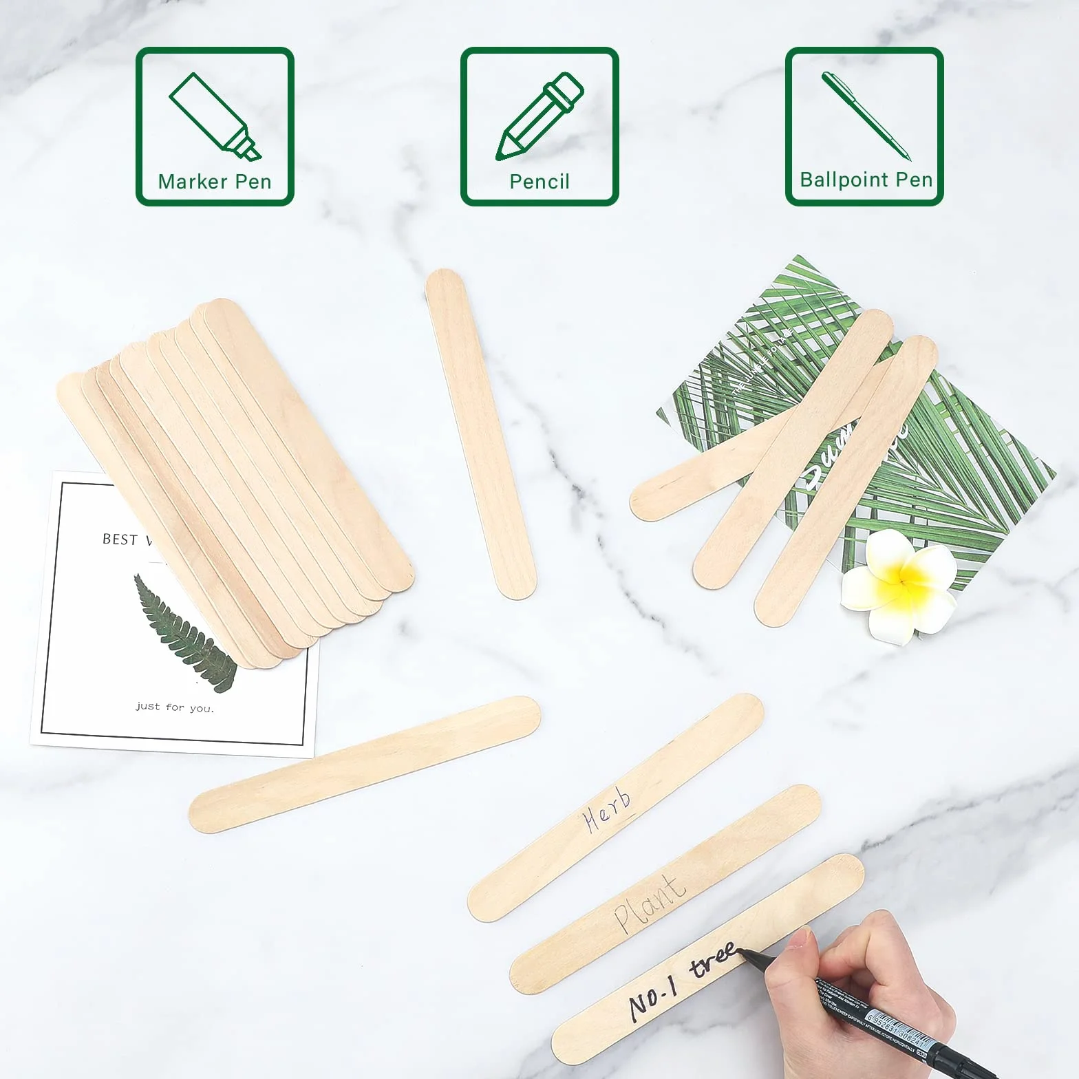 KINGLAKE 100 etiqueta de planta de madera 15x1,6 cm etiqueta de jardín natural palo de madera para manualidades hecho en casa