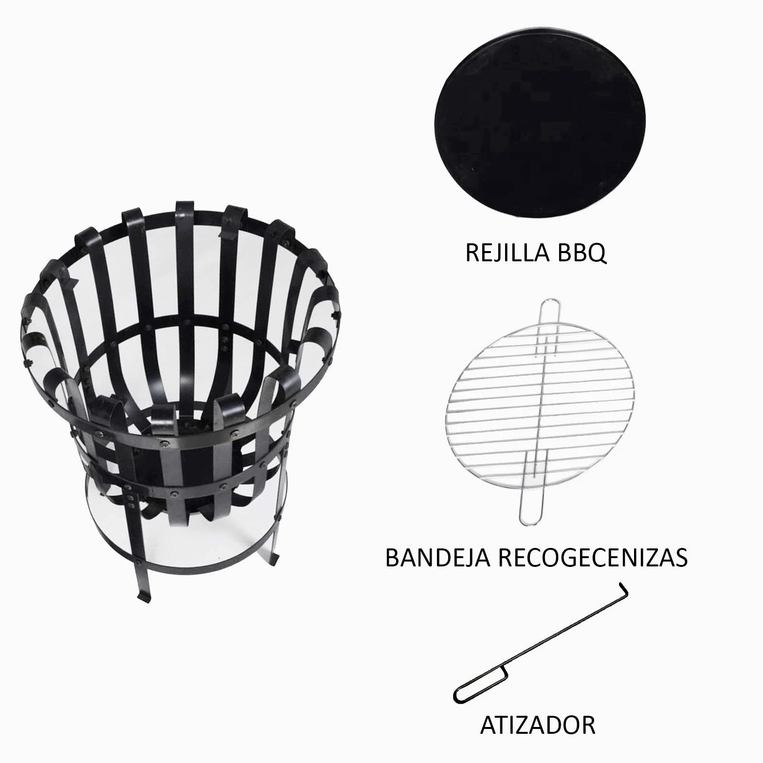 KEKAI Brasero de Acero para Exteriores 2 en 1 con función de Barbacoa y Fuego Kekai Dana 40 x 56 cm Grill, Atizador y Recogida de Cenizas
