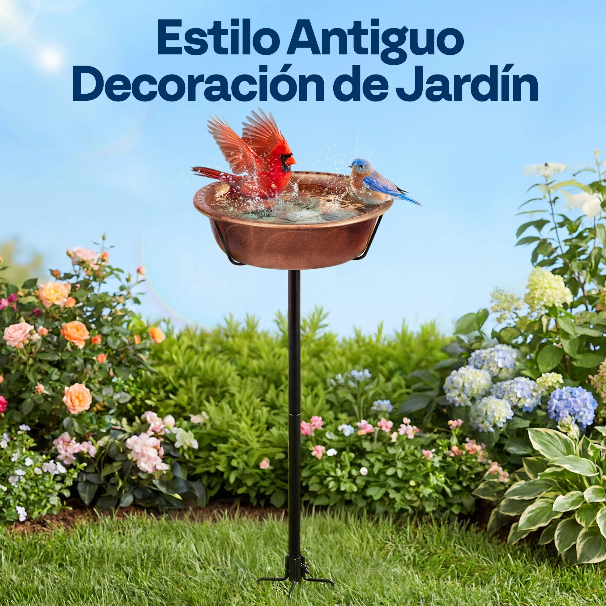 VIVOHOME Baño para Pájaros Exterior, Cuenco Desmontable con Base 4 Puntas, Baño y Comedero para Jardín y Césped (Bronce)