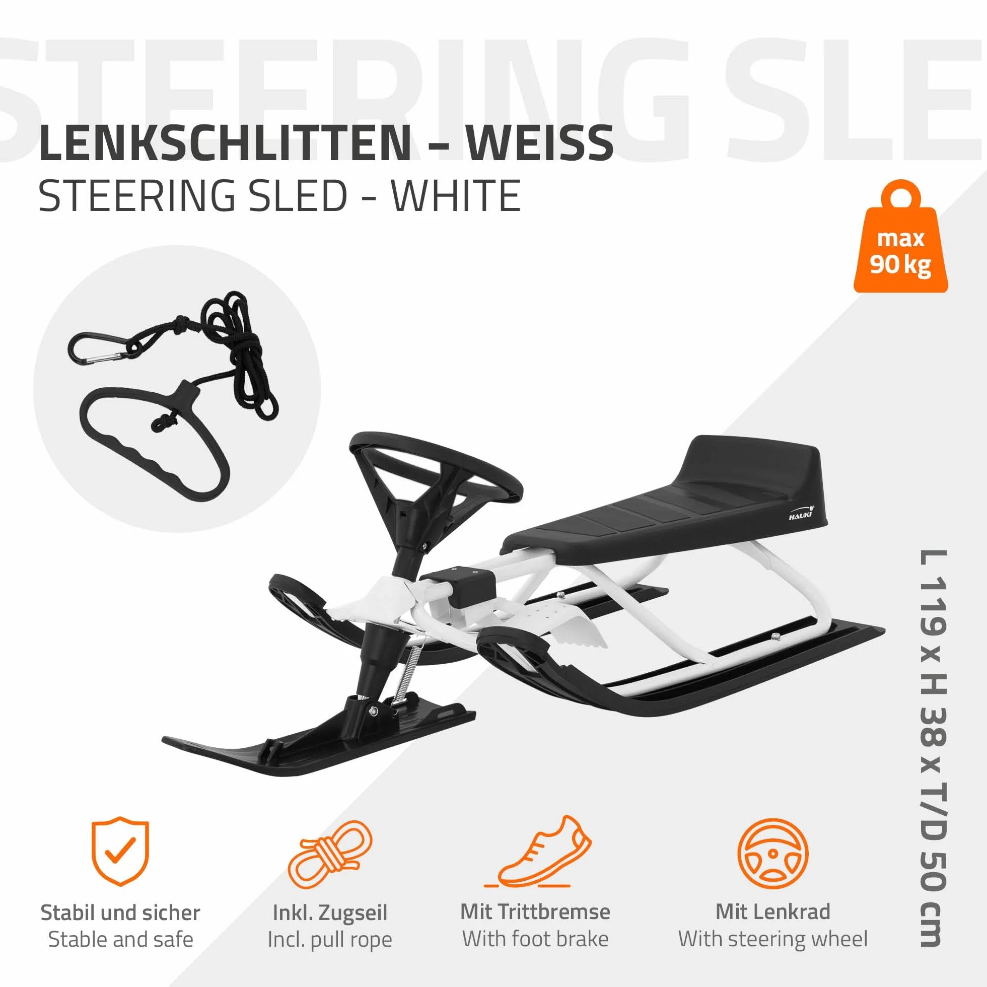 ECD Germany Trineo de dirección infantil 119x38x50cm hasta 90kg acero