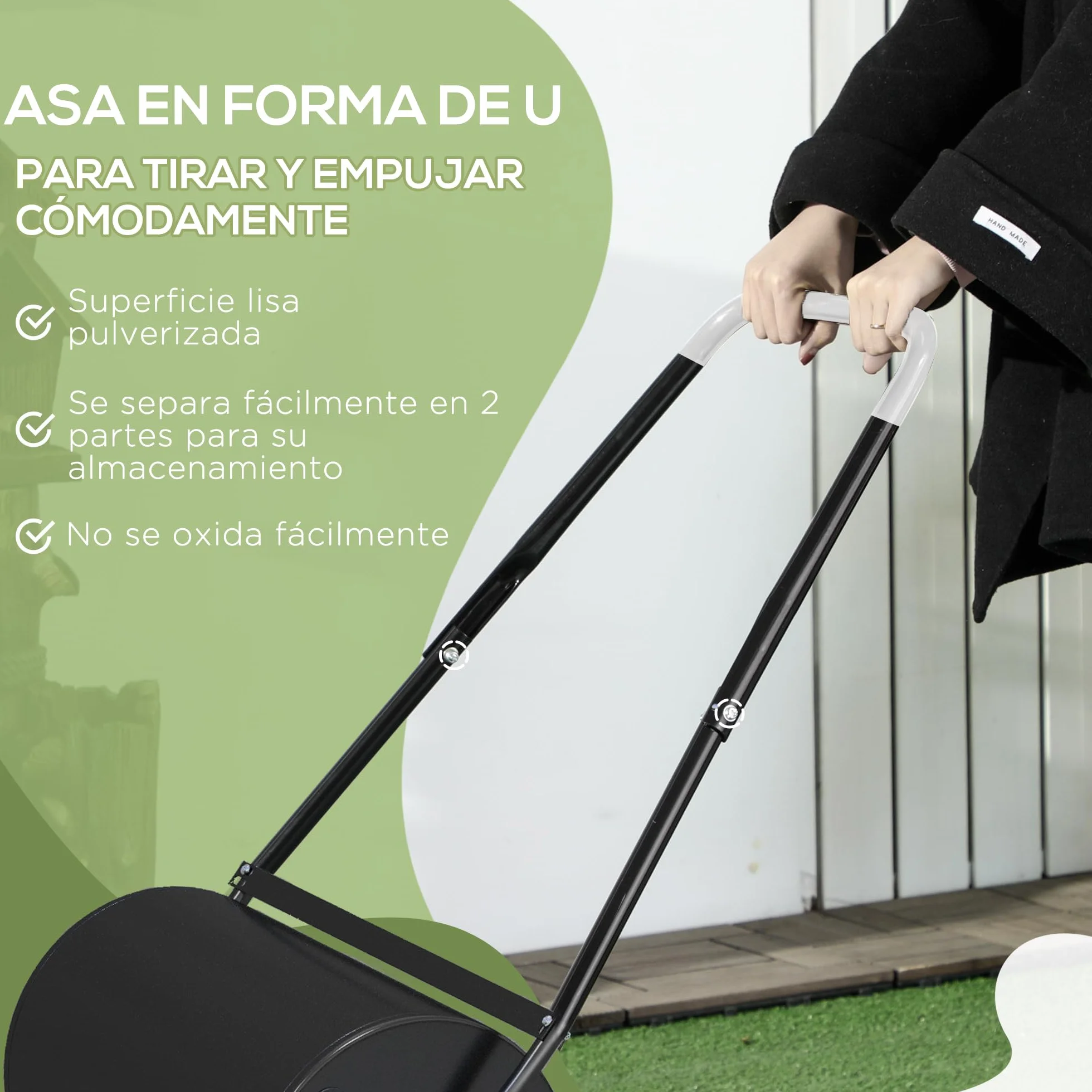 DURHAND Rodillo de Césped de Jardín Apisonadora de Césped de Acero 38L Llena de Agua o Arena Medida de Rodillo Φ50x32cm Asa Desmontable