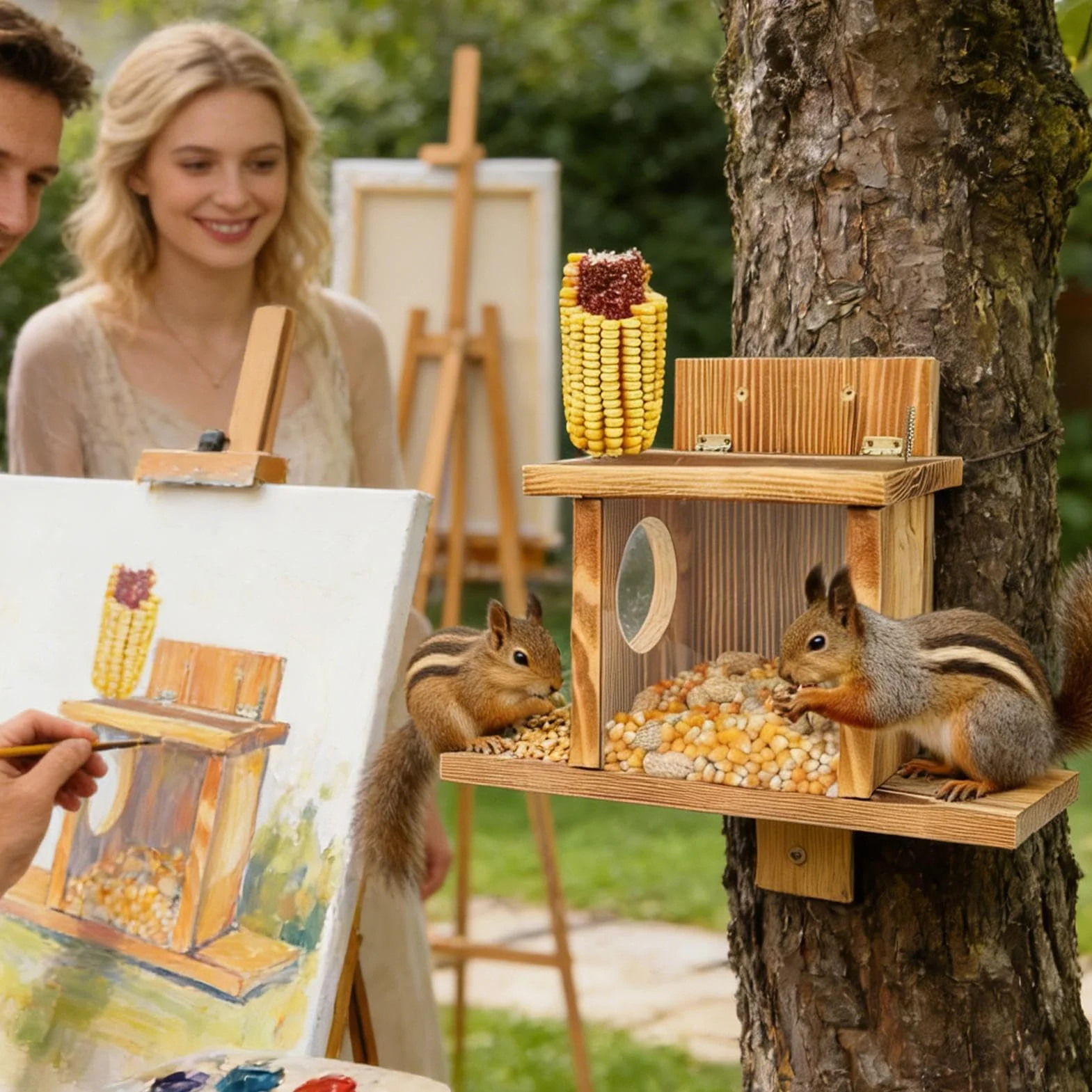 para Ardillas,Decoración de Jardín Divertida | Casa De Picnic con Bebedero para Ardillas,para Balcón Árbol Invierno Pícnic Alimentación de