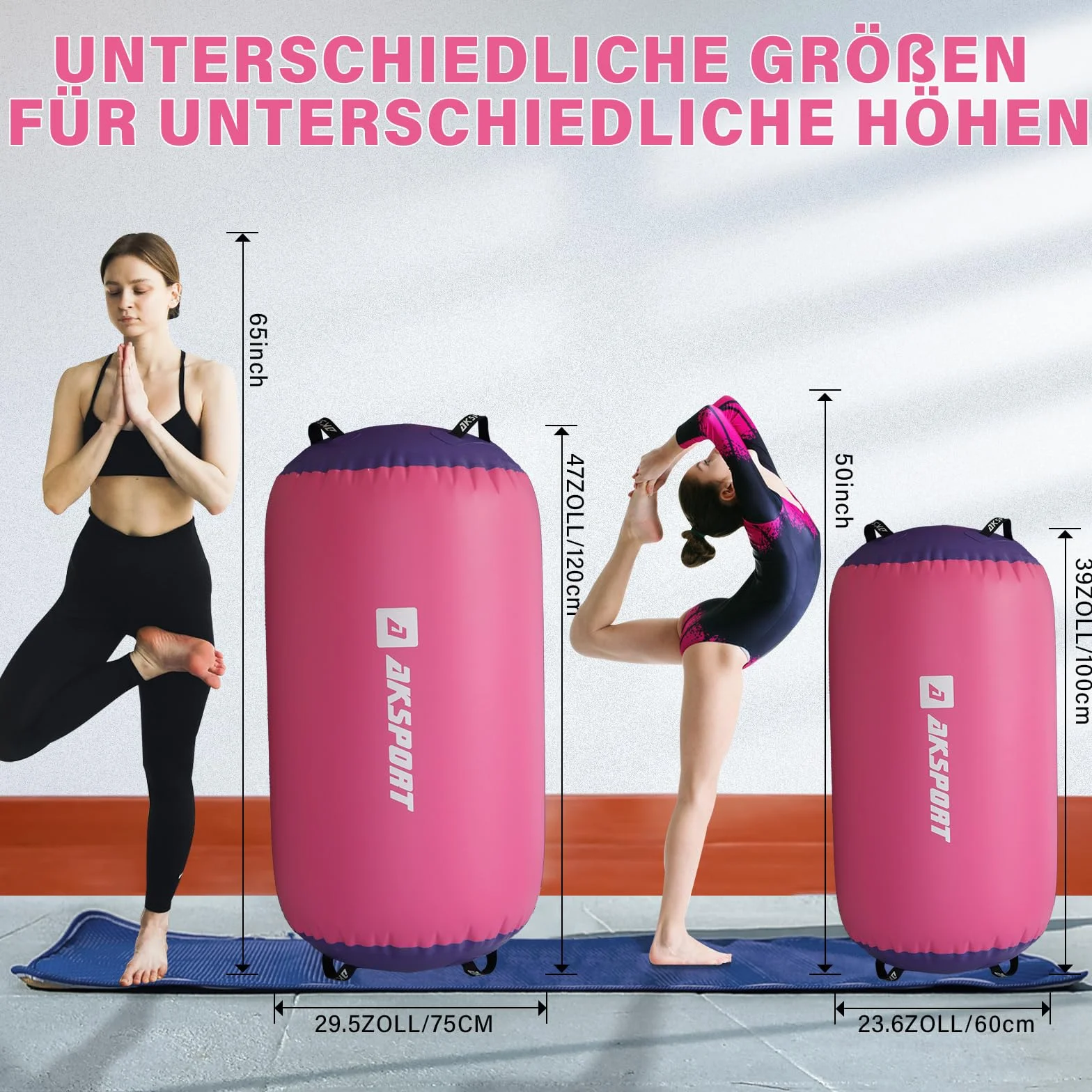 AKSPORT Inflatable Air Roller Yoga Barrel with Air Pump for Gymnastics Tumbling
