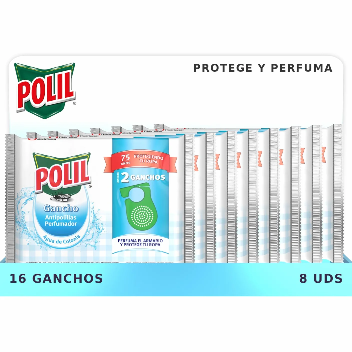 Polil Raid Pack Ganchos Perfumados Colonia, Perfuman el armario y protegen tu ropa, 16 Unidades