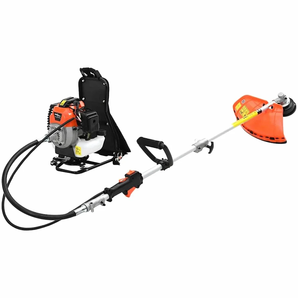 Desbrozadora con diseño de mochila, color naranja, 52 cm³, 1,45 kW, con cortador de nailon y cubierta protectora de hierba, carcasa de plástico resistente y metal, ergonómica, para jardín