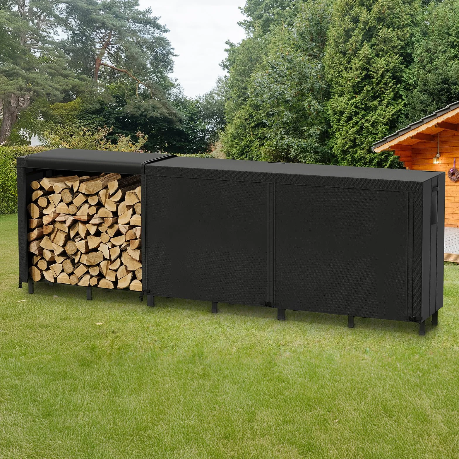 Lifewit Estante Almacenamiento Leña con Cubierta Impermeable, 365.8×58,5×122cm Estante Resistente para Troncos, Soporte para Leña, Registro de leña con Tapa para Chimeneas, Pozos de Fuego