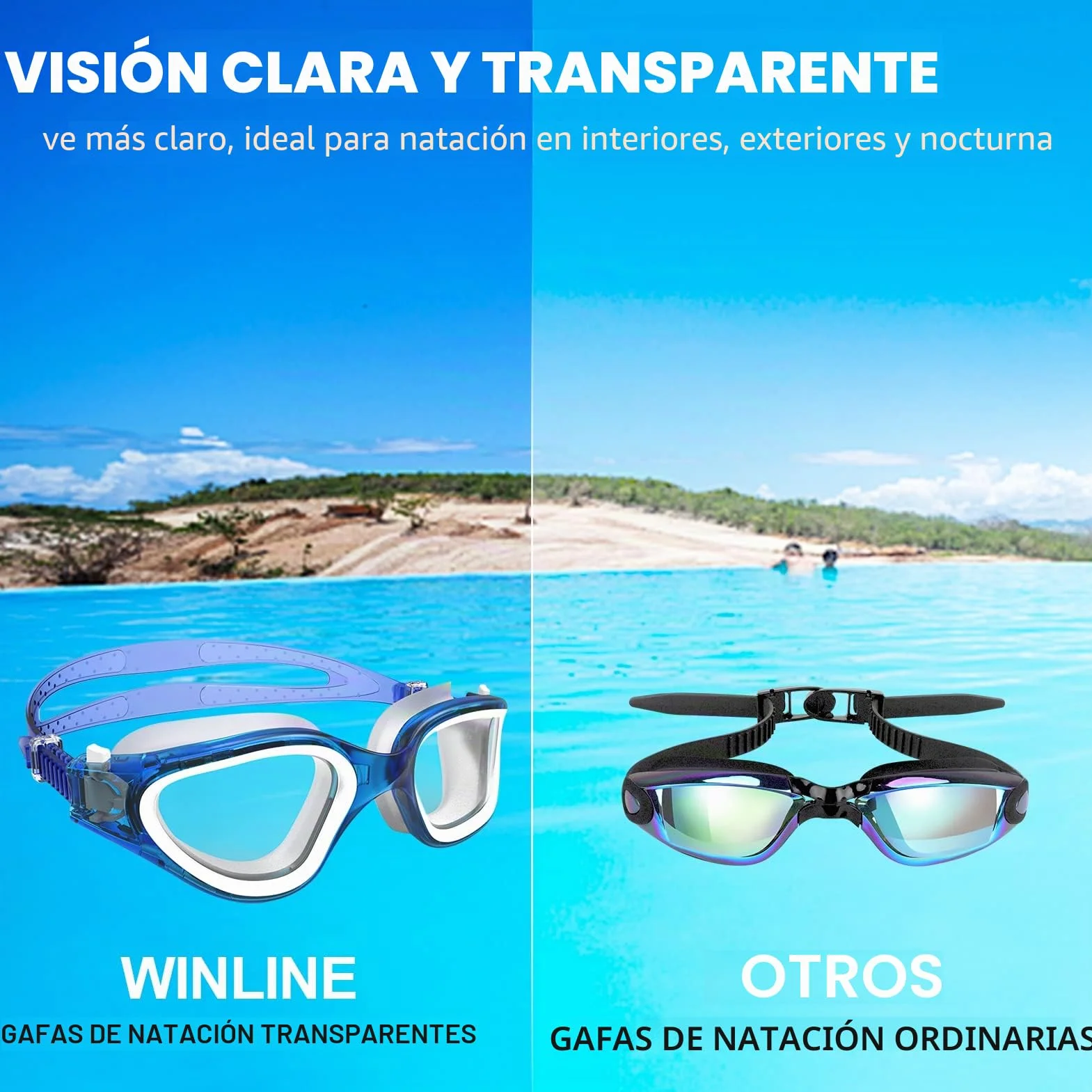 Winline Gafas de natación polarizadas Anti-vaho protección UV sin filtraciones Clara