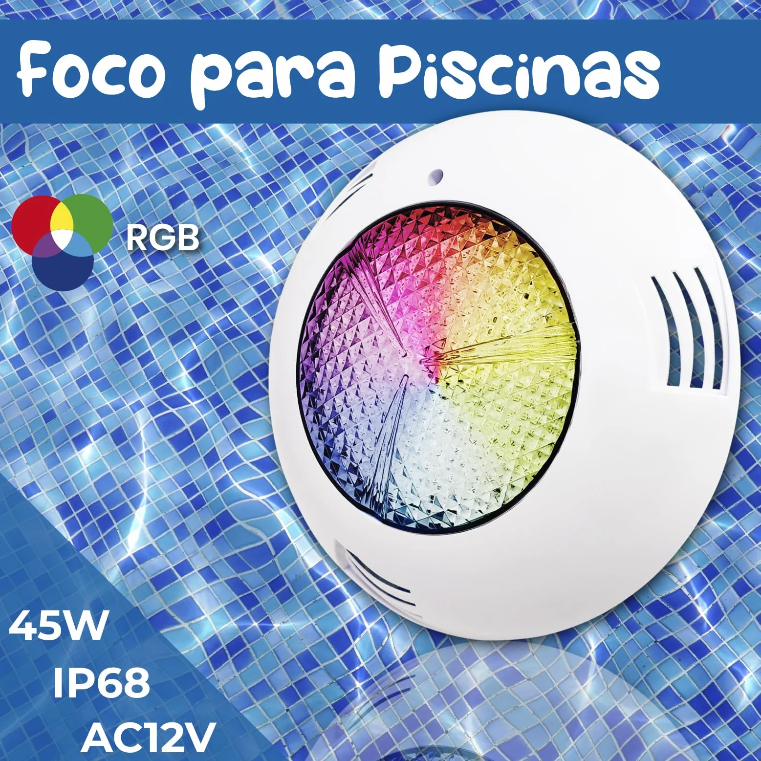LED ATOMANT Lote de 2 Focos de piscina LED 45W RGB 12V AC, Luz para Piscina Impermeable IP68 Sumergible, Cable 1,5m, Con Mando a distancia por control remoto