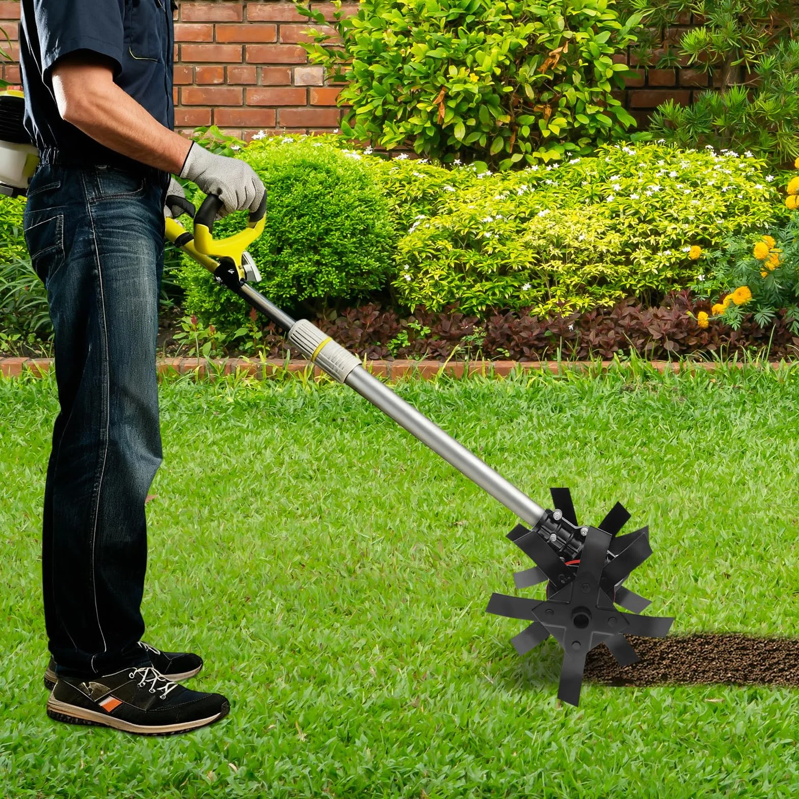 Rueda de fresado con dientes de cultivo, rueda de fresado de alto rendimiento, diámetro de barra de aluminio adecuado de 2,6 cm, para aflojar el suelo en huertos, jardines de té y superficies de