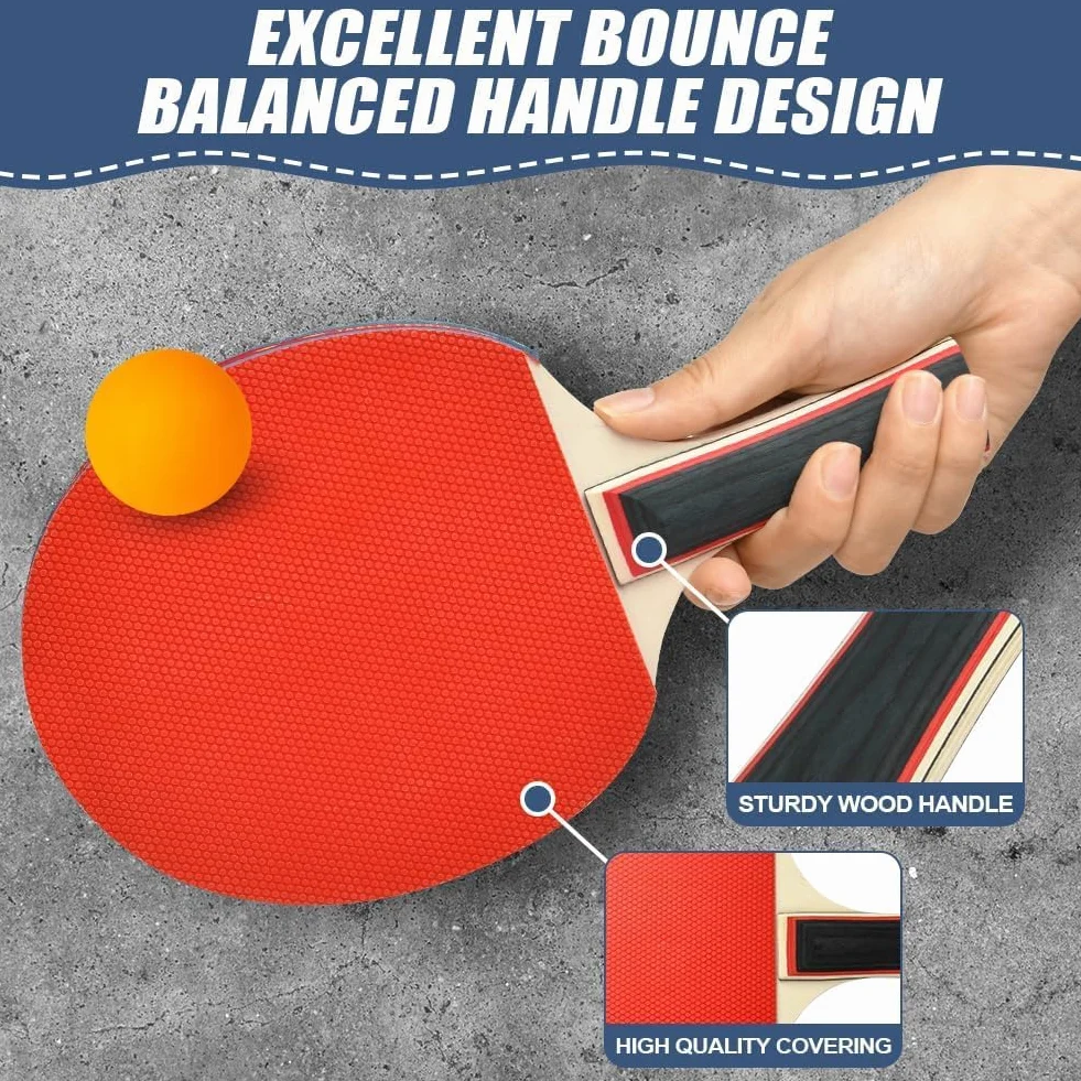 Flintronic Sets de Ping Pong, 2 Raquetas de Tenis de Mesa, 6 Bolas, Red Retráctil, Bolsa de Almacenamiento
