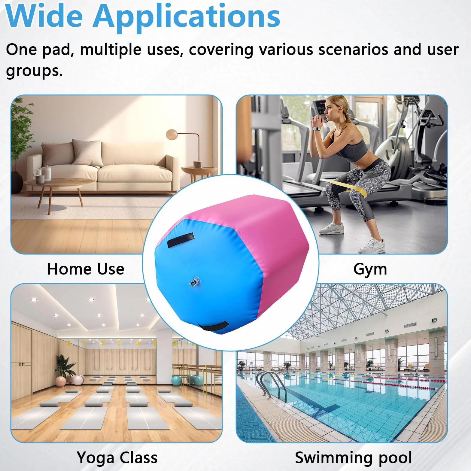Colchoneta de yoga inflable 80x100 cm con bomba de aire para gimnasio y fitness