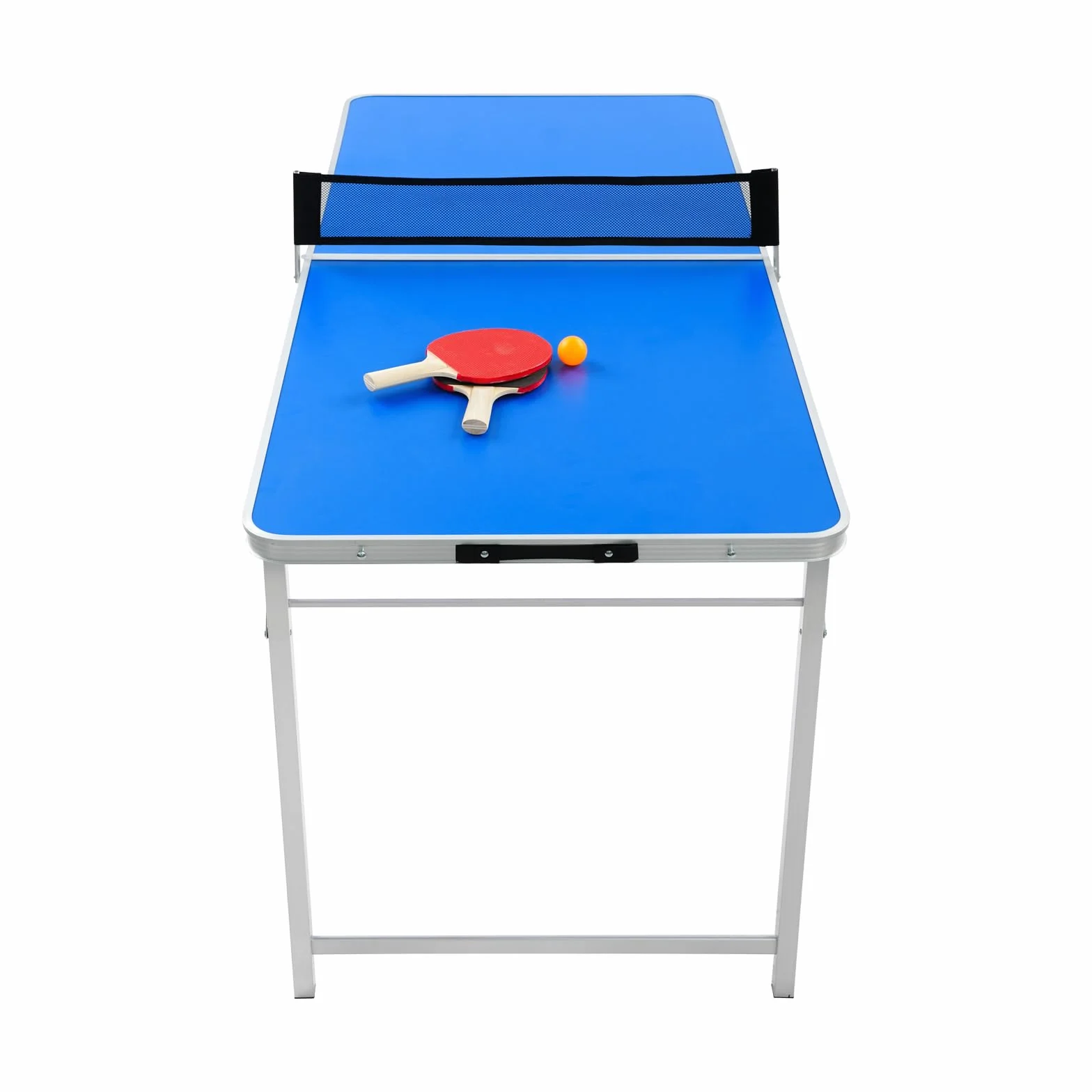 Mesa de ping pong azul plegable con red, 2 raquetas y 3 pelotas, exterior e interior, 152 x 67 x 70 cm