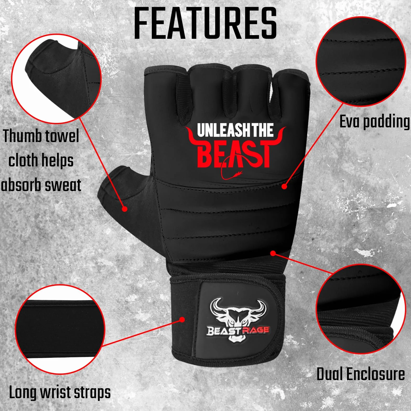 BEAST RAGE Guantes MMA Medio Dedo Kickboxing Sparring Boxeo Entrenamiento