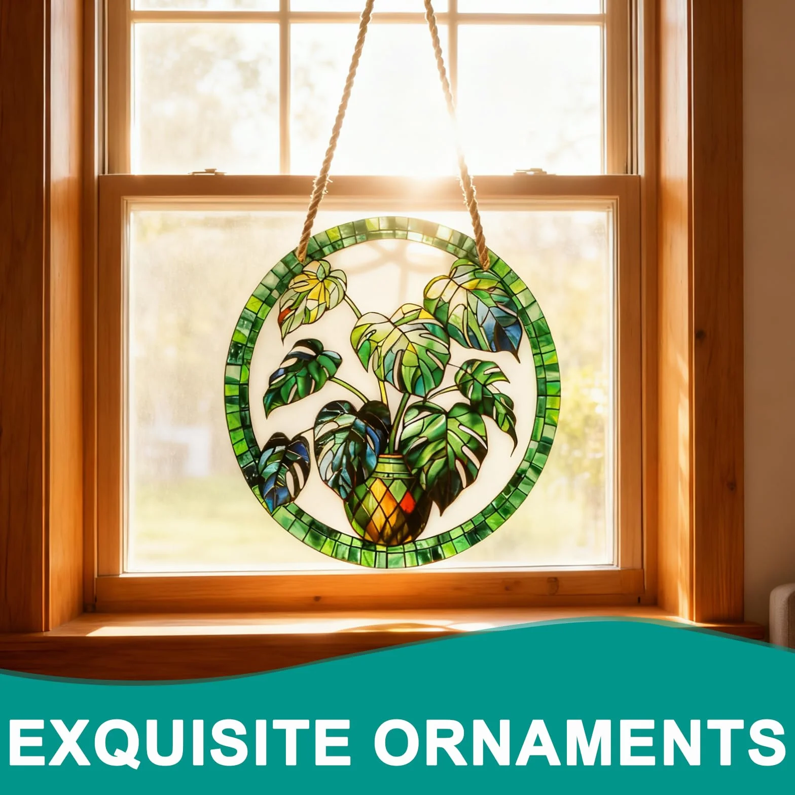 Decoracion Jardin Exterior,Atrapasoles para Ventanas Colgante con Modelado de Plantas Verdes,Adornos Jardin Exterior Impresión a Doble Cara para Terraza,Alféizar,Casa y Jardín