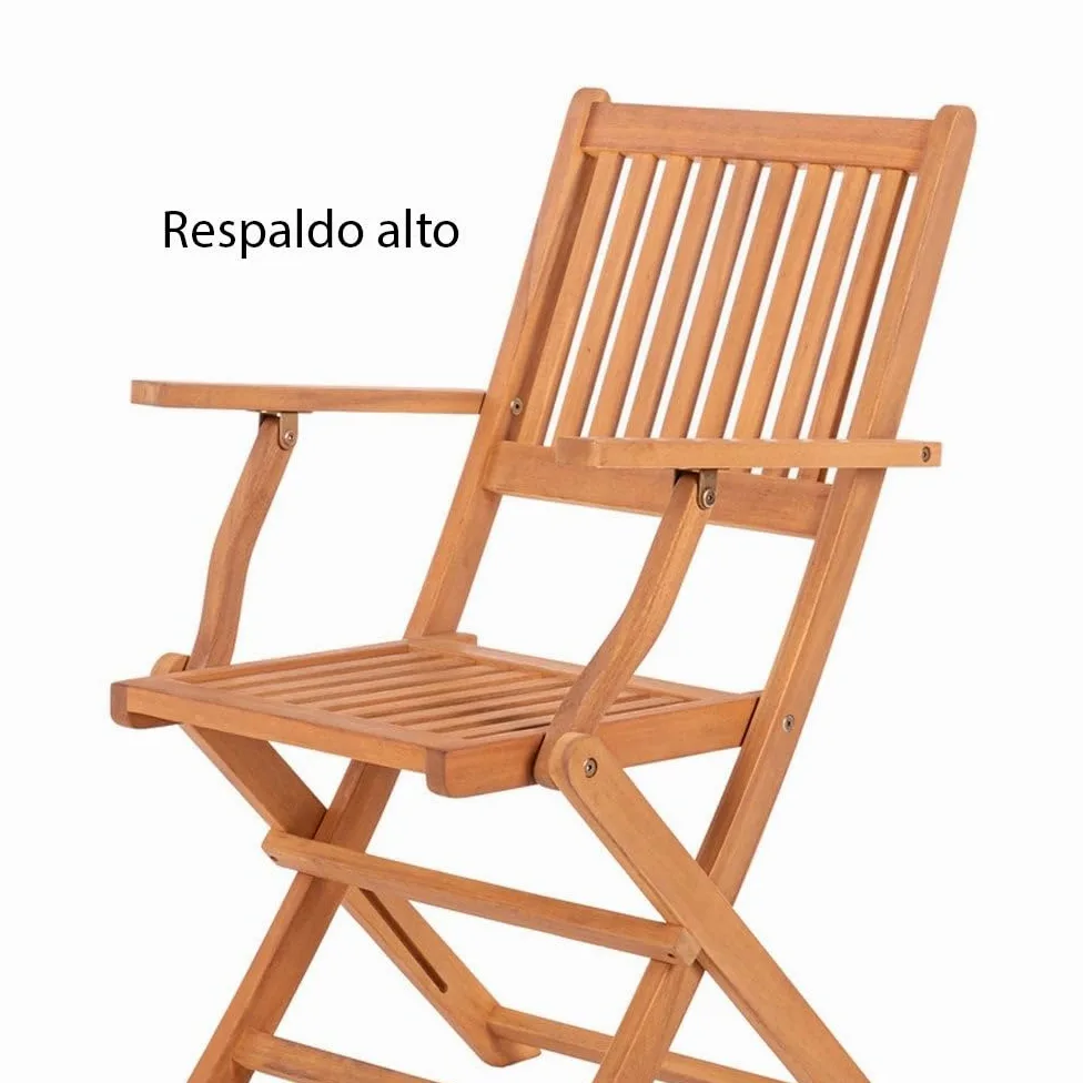 LOLAhome Silla de jardín Resistente y Plegable, con reposabrazos | De Madera natual sostenible de Acacia con FSC | para Exterior, jardín, terraza, balcón o Piscina | Kate