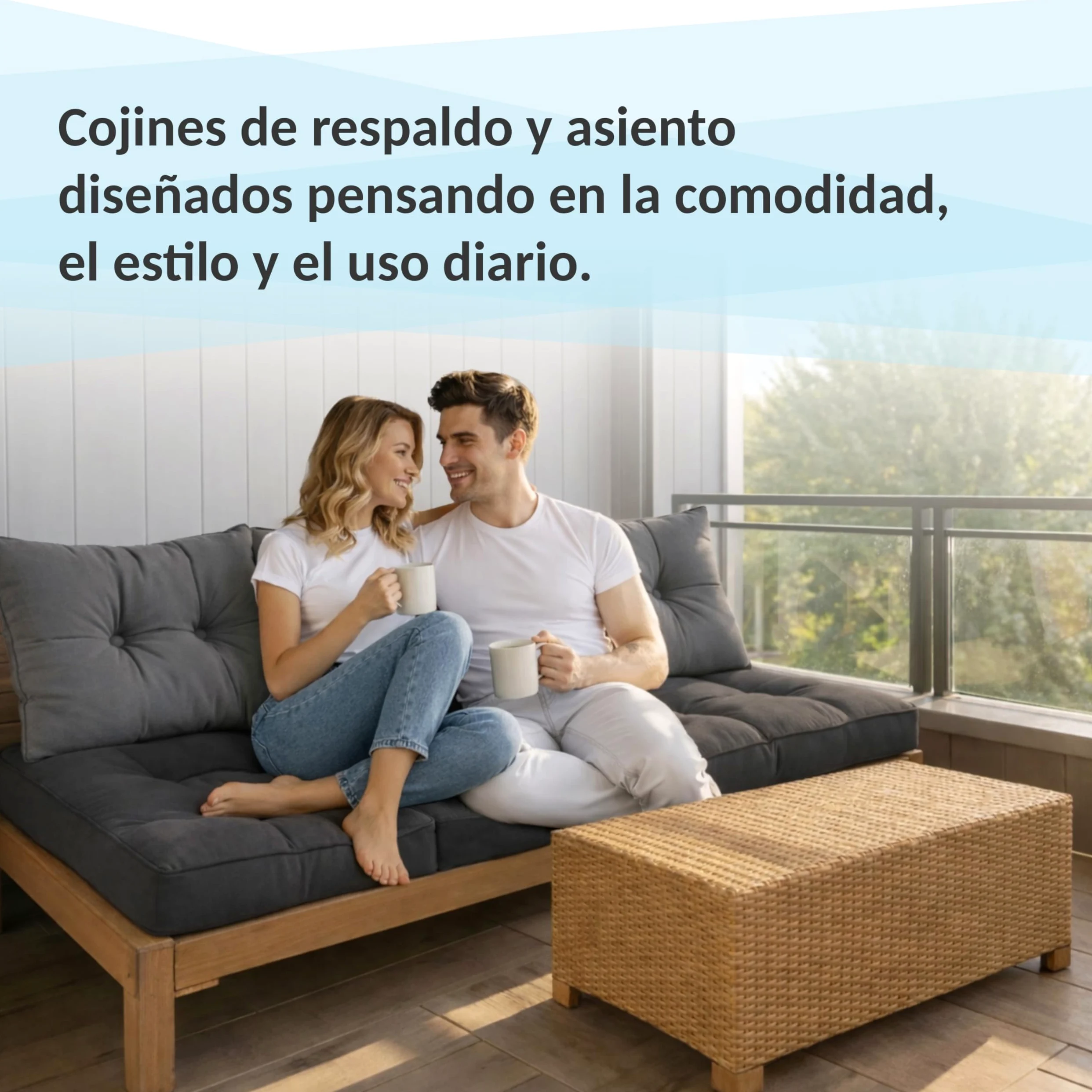 POKAR Set de 2 Cojines para Silla de Exterior: Asiento 50x50x10 + Respaldo 50x40x10 cm | Impermeable y Repelente al Agua | Cojines para Muebles de Jardín, Terraza y Ratán | Made in EU | Beige