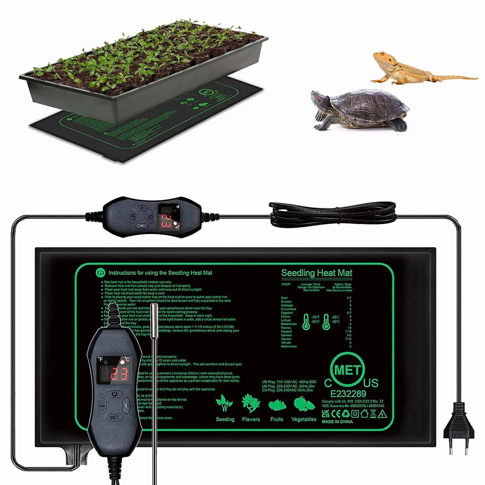 Aisny Estera Térmica para Plántulas, 50W Estera Térmica para Invernadero Interior Controlador Termostático 68°F-86°F Reptiles Placa Calefactora para Mascotas Almohadilla, 25 x 52 cm