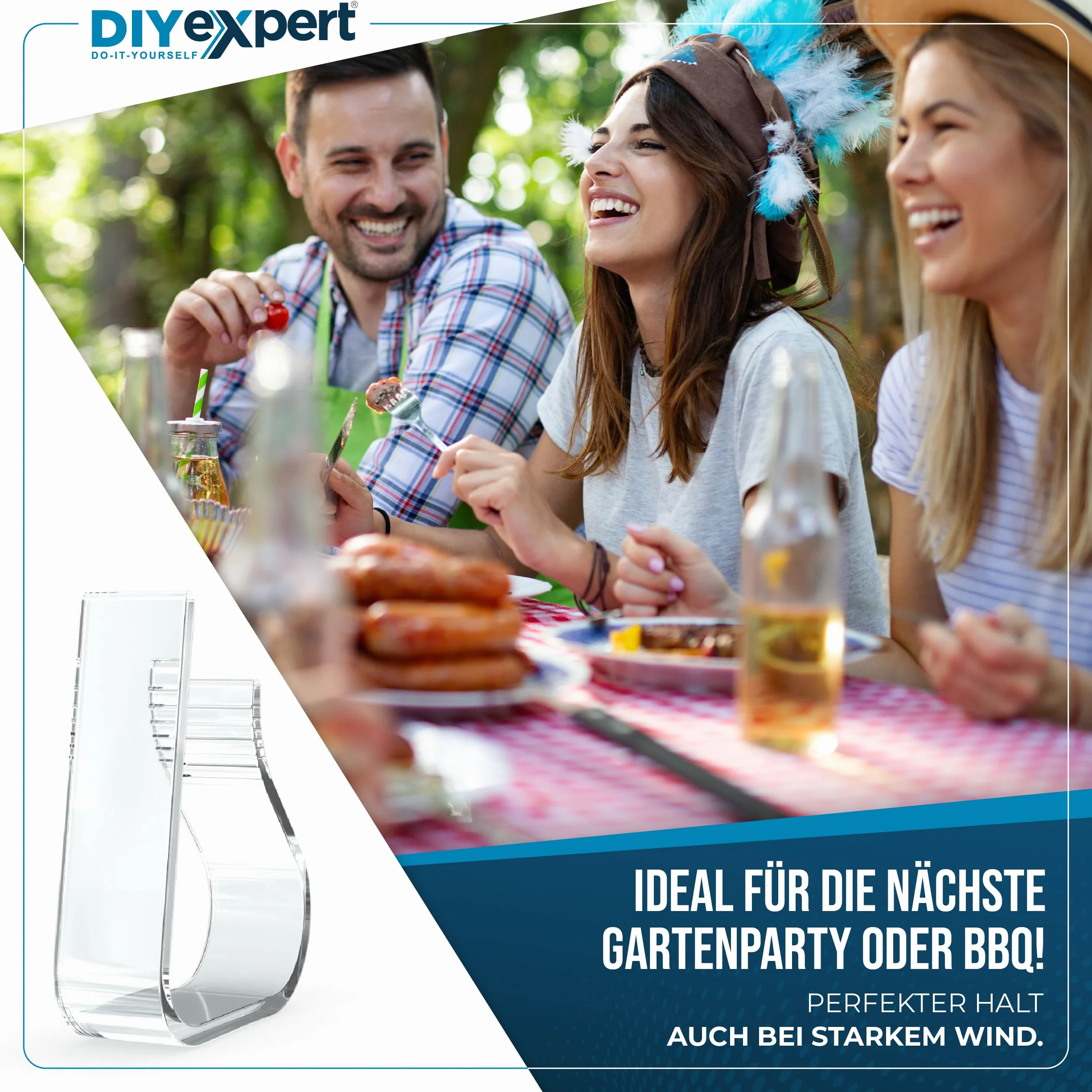 DIYexpert Pinzas para mantel transparentes, fabricadas en Alemania, hasta 45 mm, 8 unidades, resistentes a la intemperie y antideslizantes, para jardín, balcón e interior