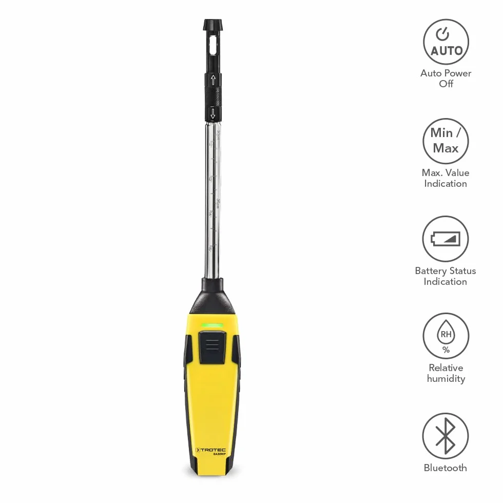 TROTEC Anemómetro de hilo caliente BA30WP con dispositivo para smartphone