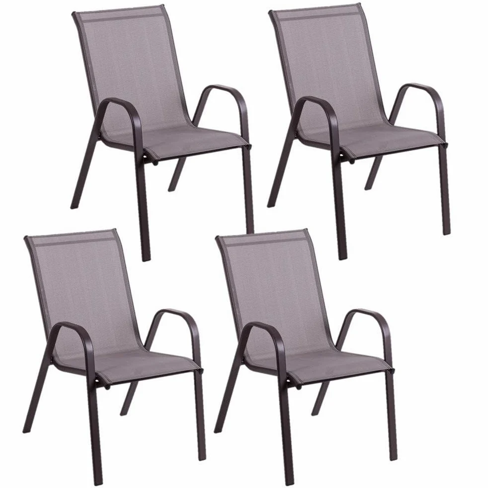 LOLAhome Set de 4 Sillas de Jardín de Acero Gris Topo y Textileno Antracita | Resistentes: Acero anticorrosión, Textileno Doble | Transpirables, Apliables | Soporta 110 Kg | 55x72x90 cm | Classic