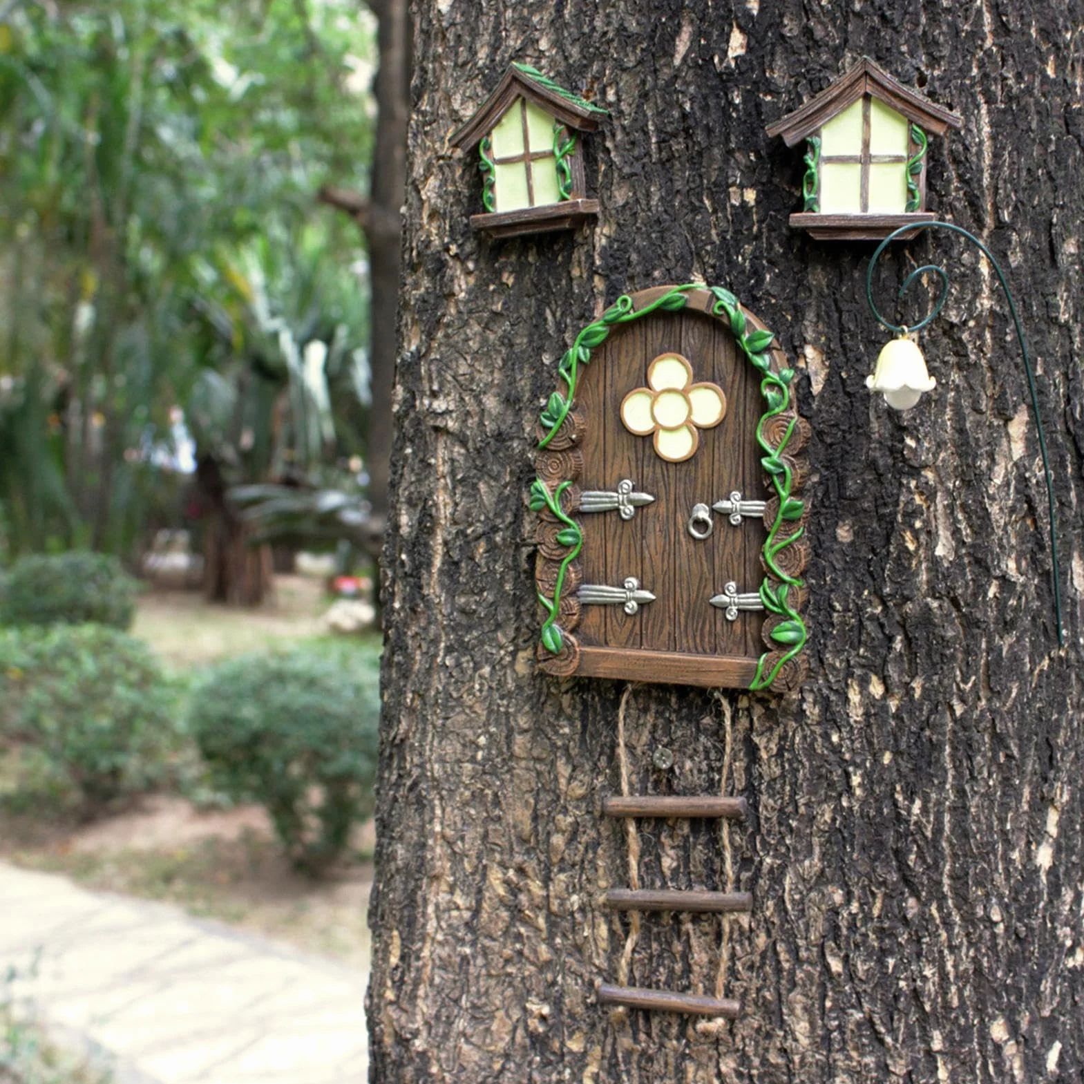 Casas de Hadas para niños, casa de Hadas de gnomo, Ventana y Puerta para árboles, Accesorios de jardín en Miniatura, diseño de jardín Encantado al Aire Libre, decoración de Adorno de césped