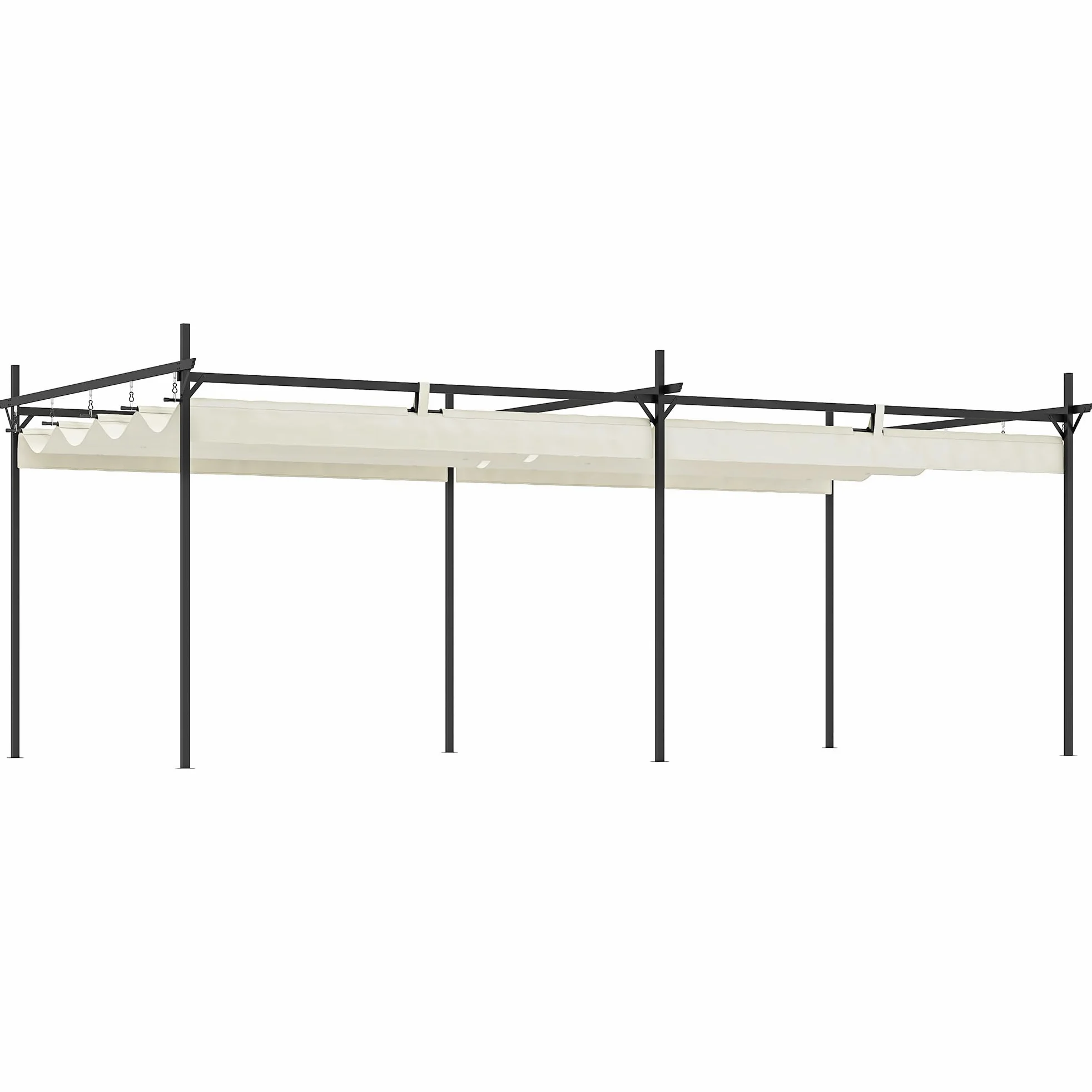 Outsunny Pérgola de Jardín 6x3 m con Techo Retráctil, UPF30+, Estructura Metálica, Poliéster, Crema