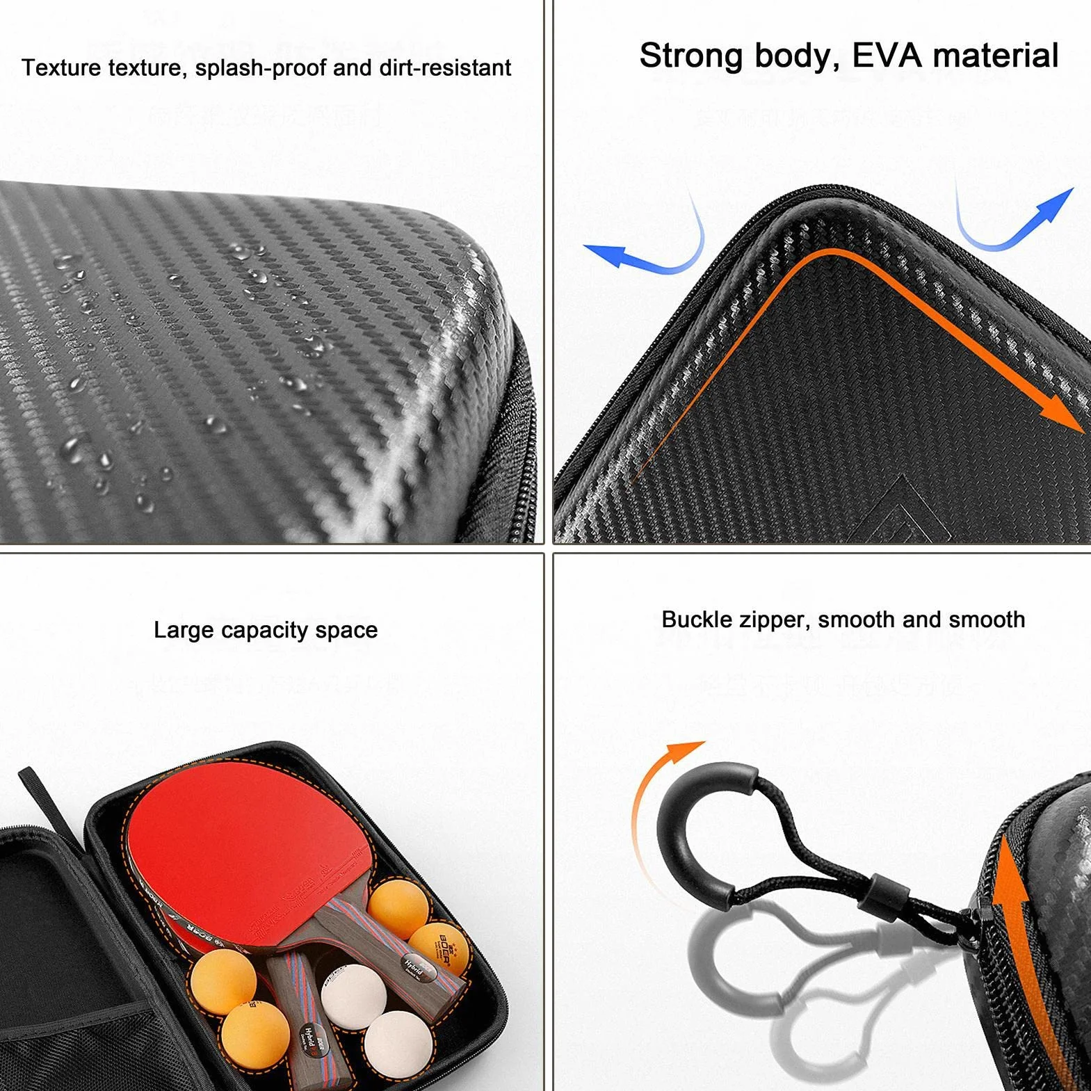 Funda de Tenis de Mesa Rígida Impermeable para 2 Raquetas y Bolas