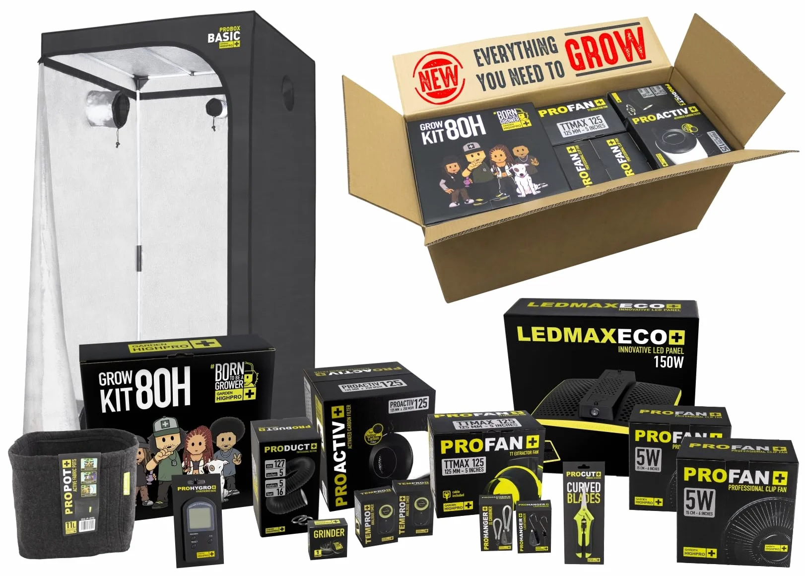 GARDEN HIGHPRO GROWKIT 80H | Grow Kit | Kit Cultivo | Armario Cultivo Indoor | Extractor 125mm | Filtro carbón | Ventilador 5W | Combiduct | Tijeras