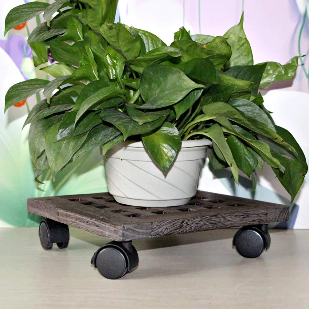 Carretilla de Madera Cuadrada para Plantas con Ruedas, Carrito para Plantas de Interior y Exterior, Soporte para macetas Grandes para jardín