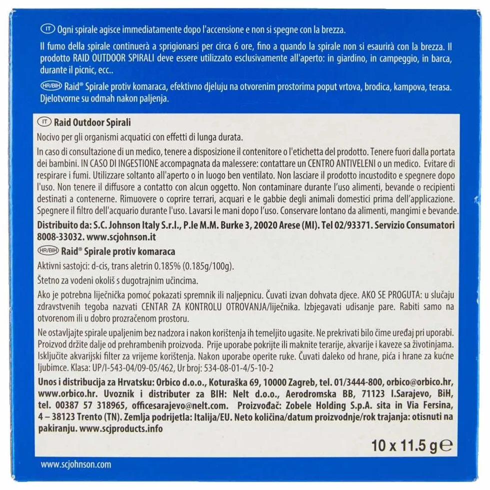 Raid - Espirales antimosquitos, pack de 6 x 10 uds (Total 60 uds)