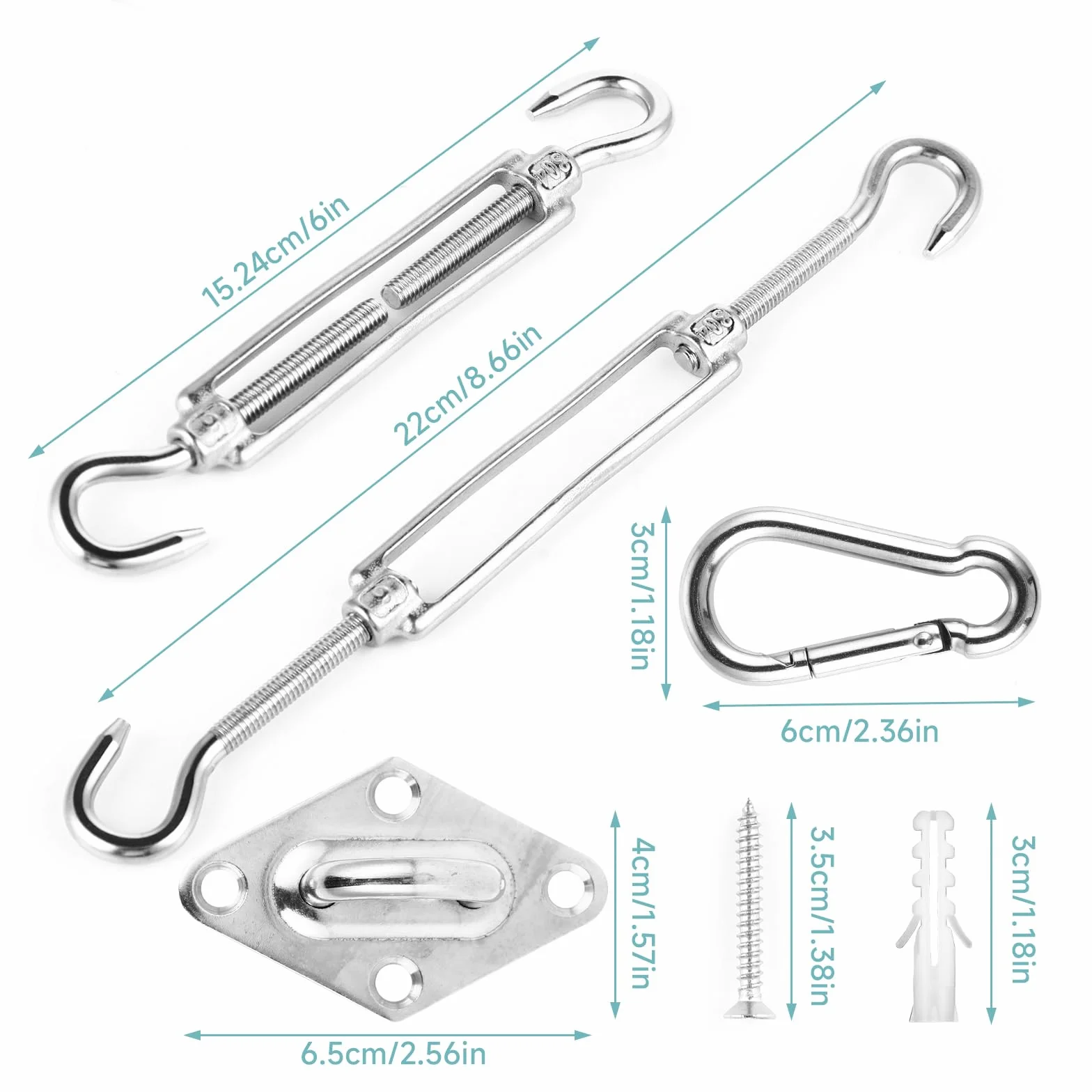 Juego de Accesorios de Toldo M6 - Accesorios de Acero Inoxidable Kit de Montaje de Toldo - Juego de Accesorios para Triángulo y Escuadra - Accesorios de Fijación para Vela Sun Shade