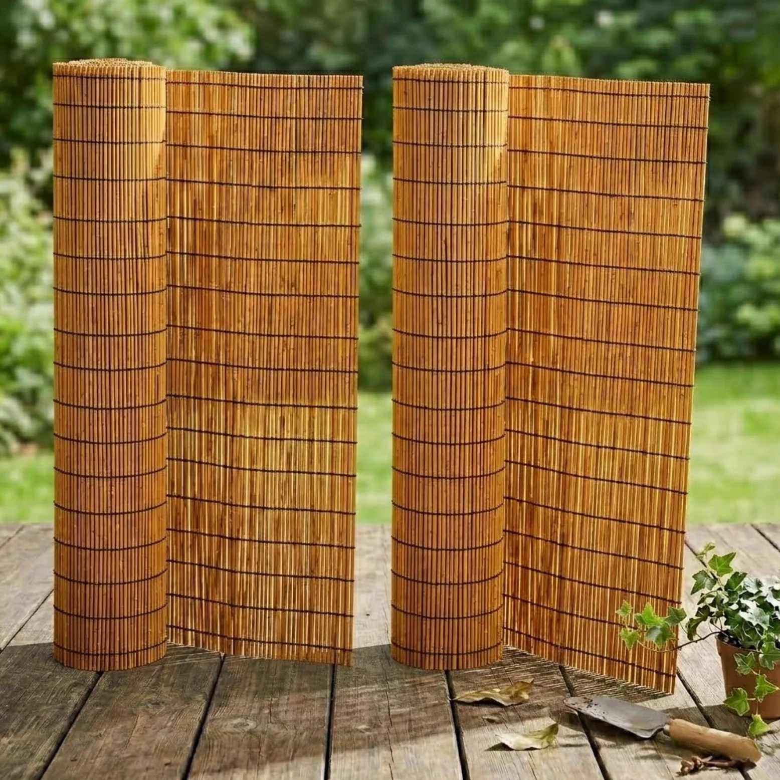 Cañizo Natural para Jardín Ocultación, Valla de Caña Exterior para Terraza y Balcón, Cubre Vallas Jardín, Cerramiento de Privacidad, Paneles Ocultación, Carbonizado(Marrón,1.52 m H x 4.88 m L)