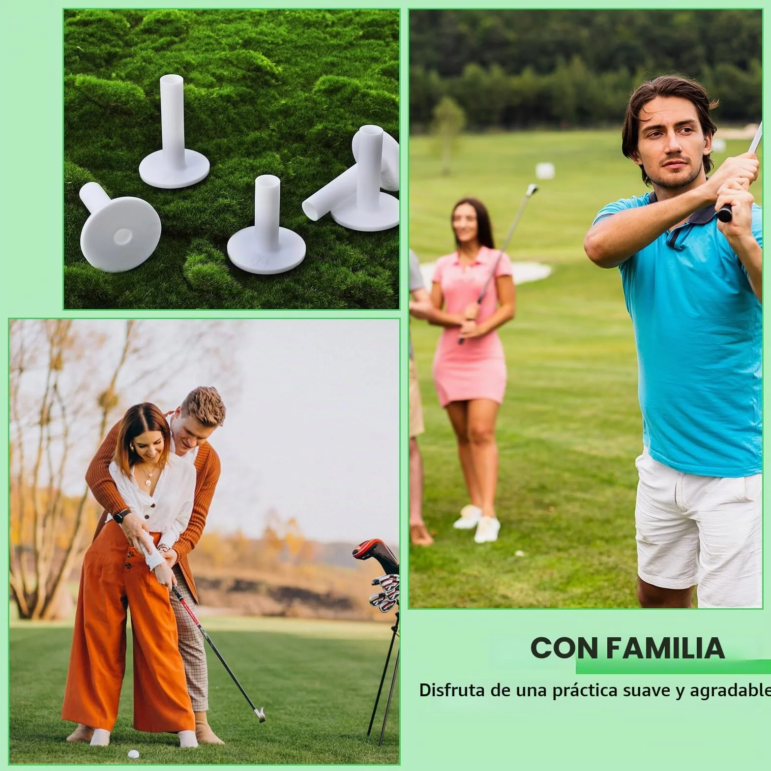 Tees de Golf de Goma Blandos, Accesorios para Pelotas de Golf Blancos en Forma DET, 6 Piezas para Practicar en Interiores y Exteriores