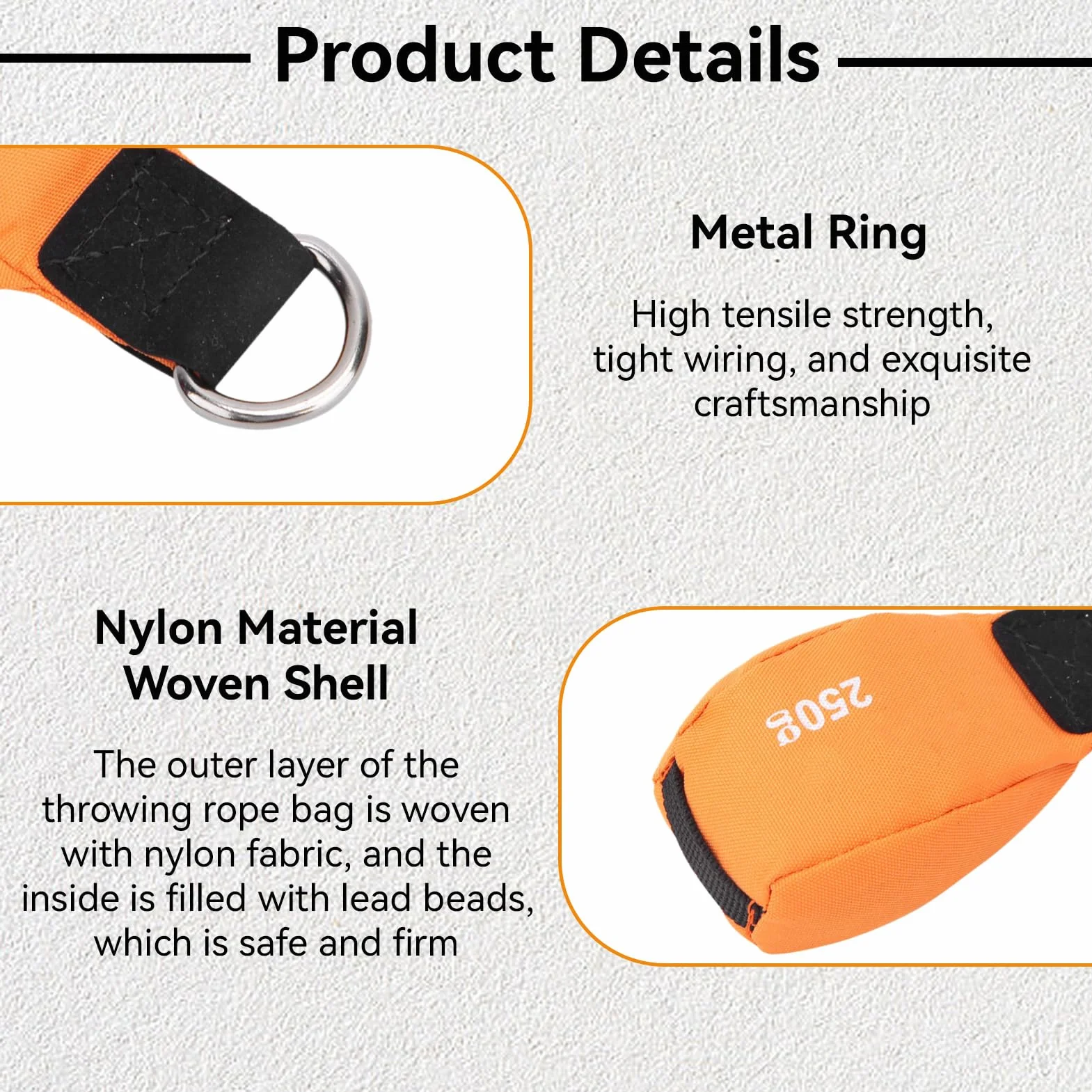 Bolsa de Pesas para Tiro Deportes, Lanzamiento de Cuerdas Arboristas con Anillo D, Naranja