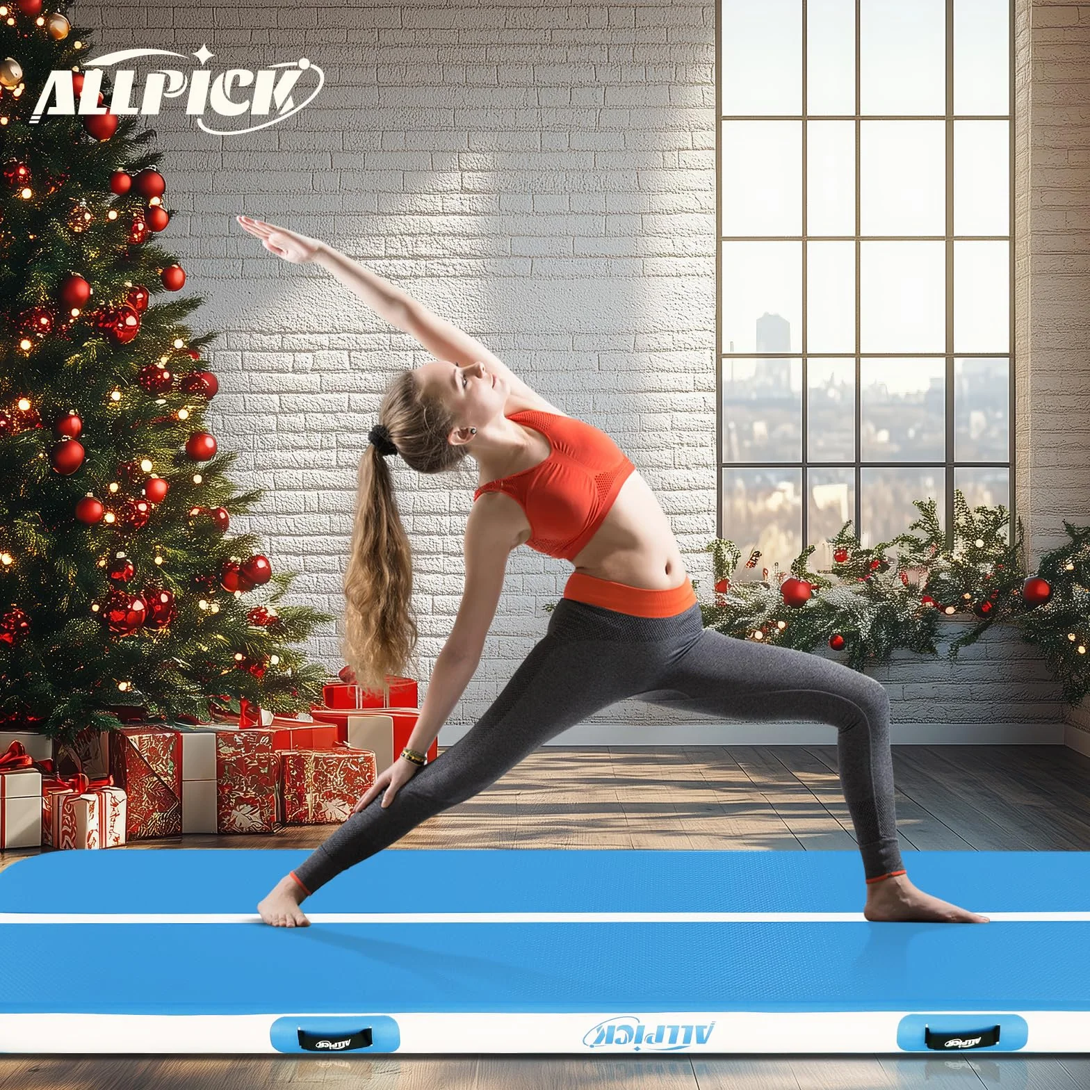 ALLPICK Esterilla de gimnasia inflable 3/4 m 10/20 cm alto diseño doble cara yoga balanceo