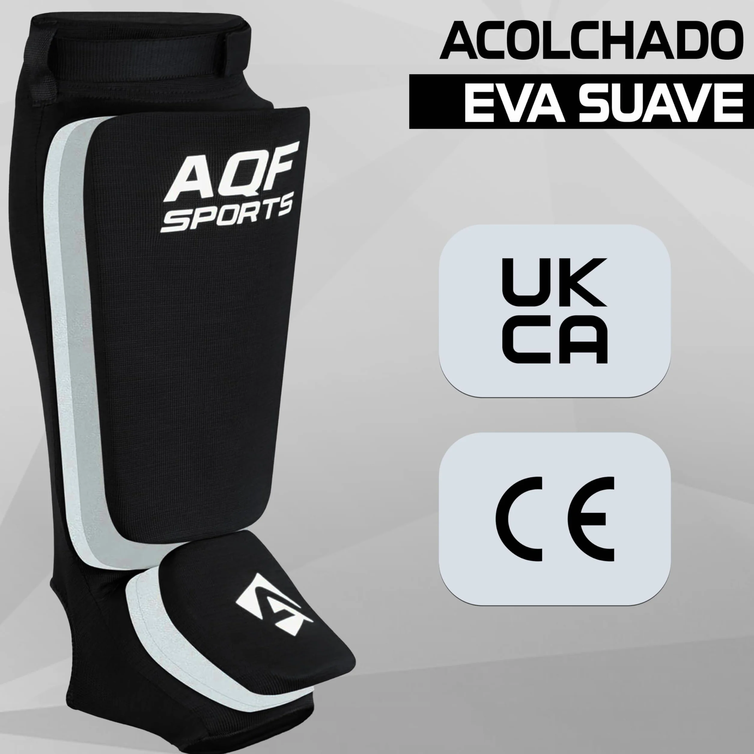 AQF Espinilleras Kick Boxing Muay Thai CE SATRA Aprobado Boxeo Tibiales Empeine EVA Acolchado Sparring Artes Marciales Protección Pads MMA