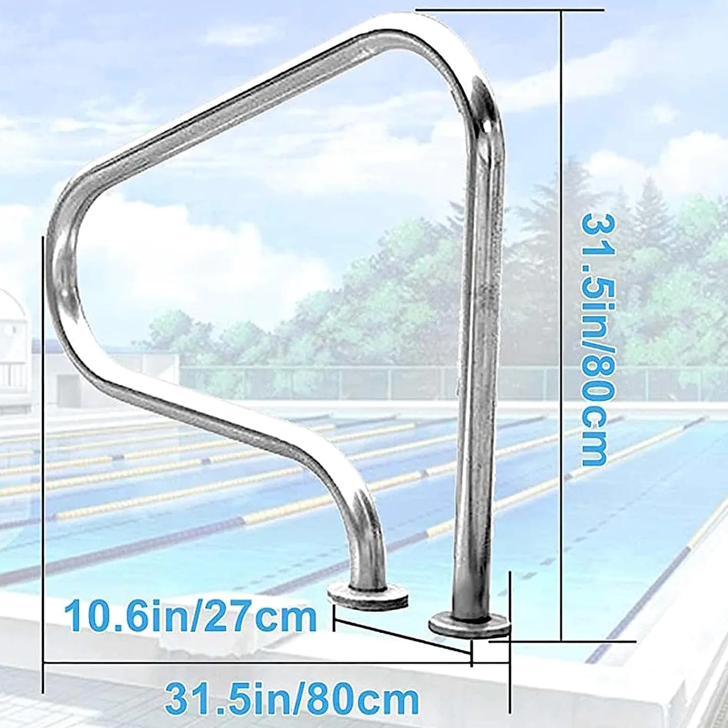 Barandilla de Piscina, pasamanos de Acero Inoxidable 316 de Primera Calidad, Apto para Piscinas Interiores y Exteriores, 0,15 cm de Grosor, Color Plata.
