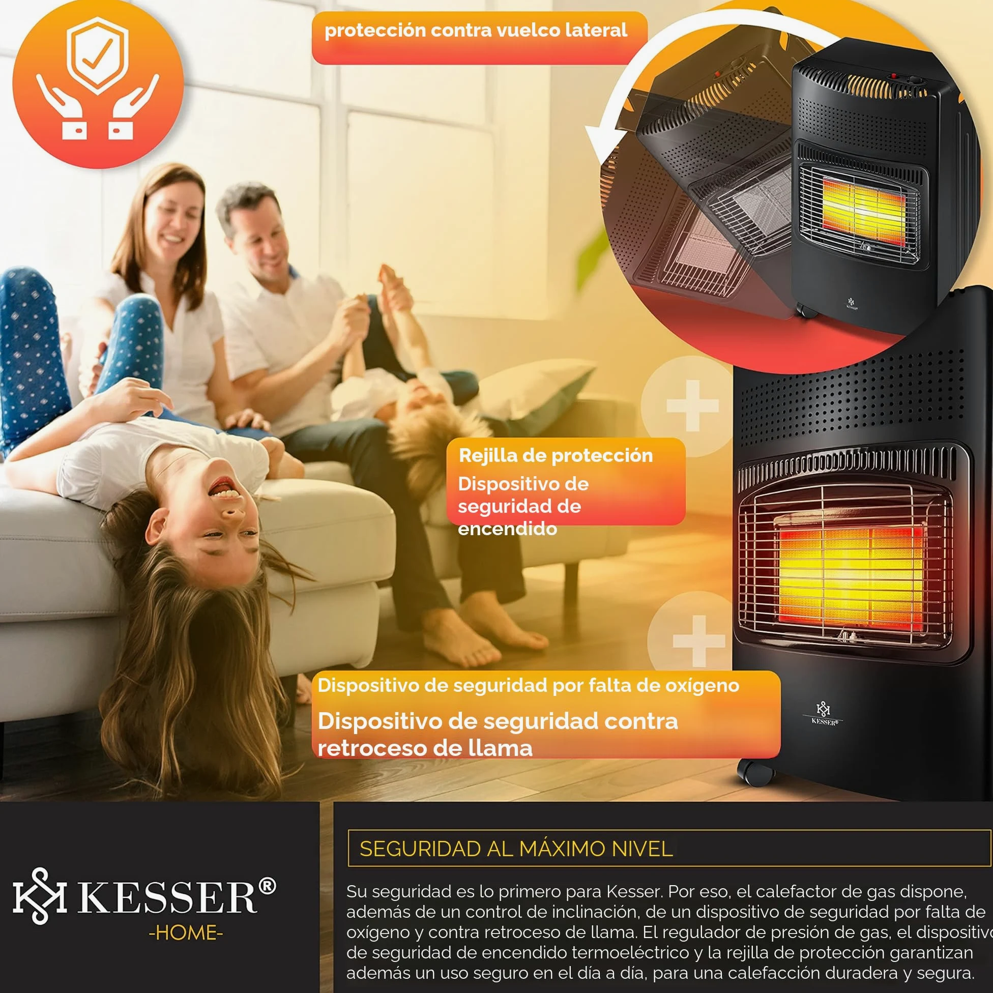 KESSER® El calentador cerámico de gas de 4200W, incl. regulador y manguera de gas, calentador con quemador cerámico de infrarrojos, bombonas hasta 15kg