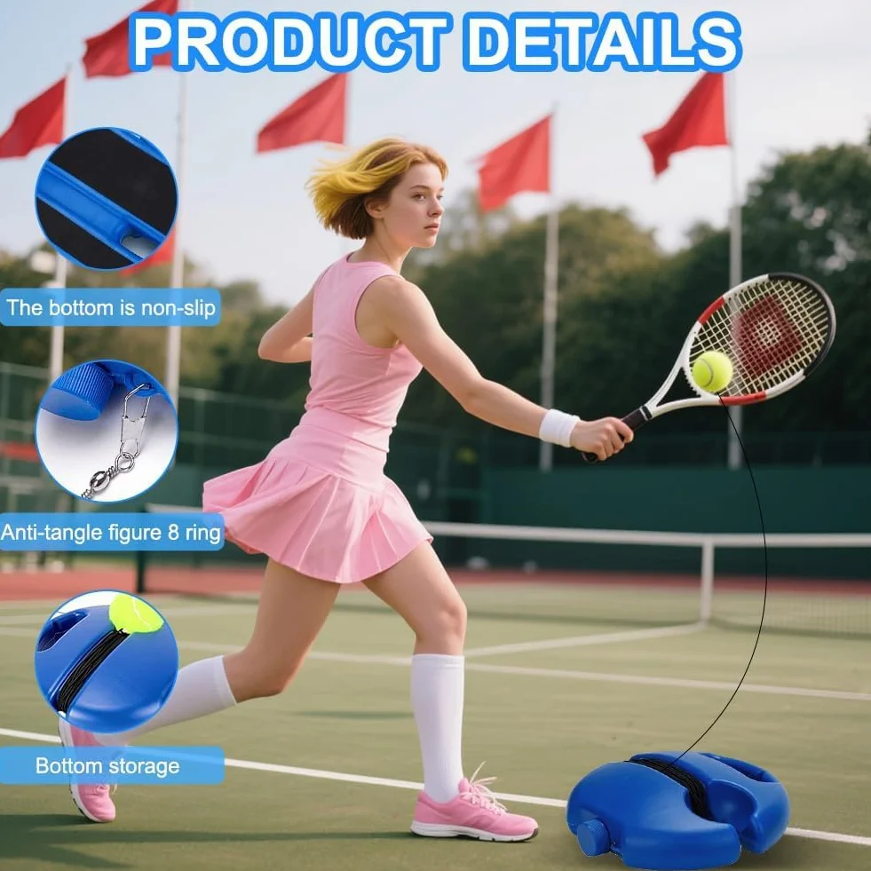 FARYODI Juego de entrenamiento de tenis con base y 2 pelotas para niños y adultos al aire libre
