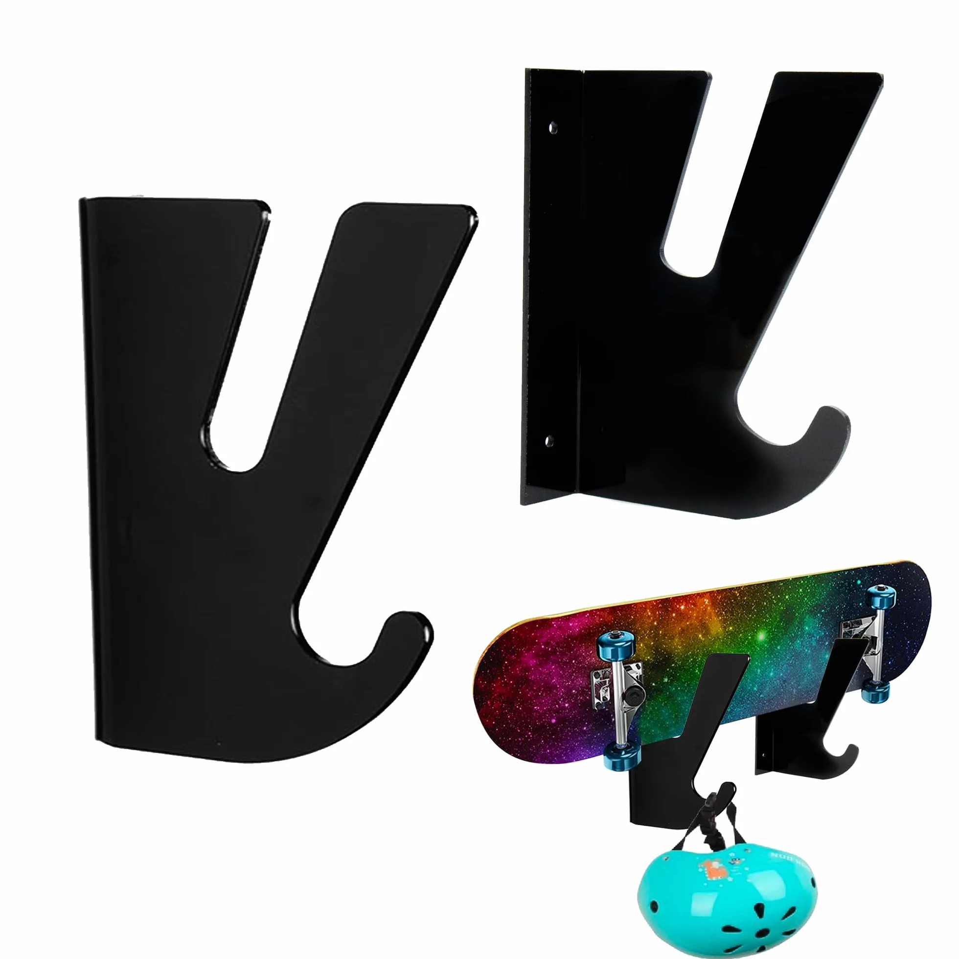 Soporte Pared Skateboard Acrílico 2 Piezas Negro para Monopatín Longboard Snowboard