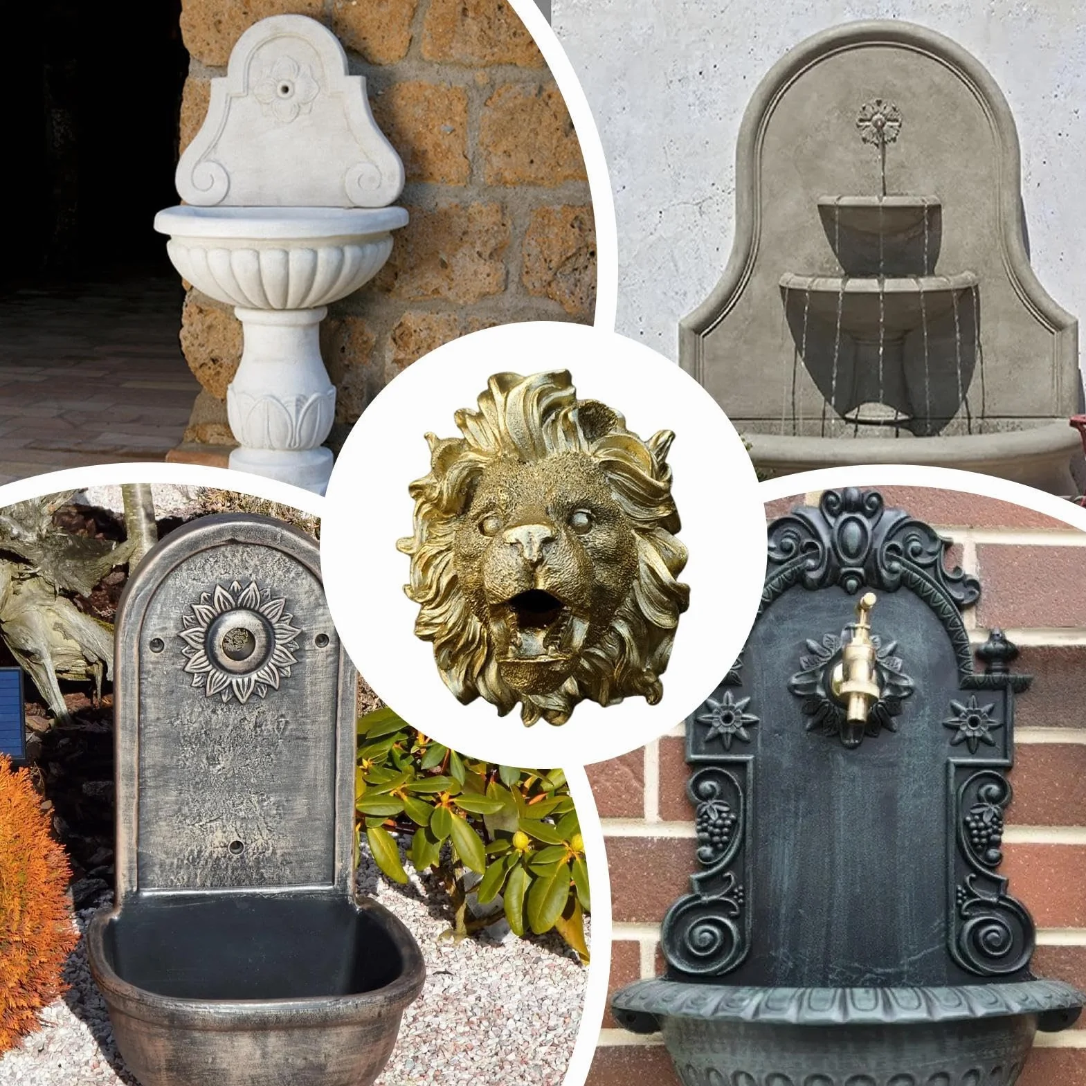 Caño para fuente, pulverizador de agua para jardín de león, cascada de resina natural, decoración de jardín de agua y estanque, accesorios para fuentes de agua, arte de pared para jardín, terraza