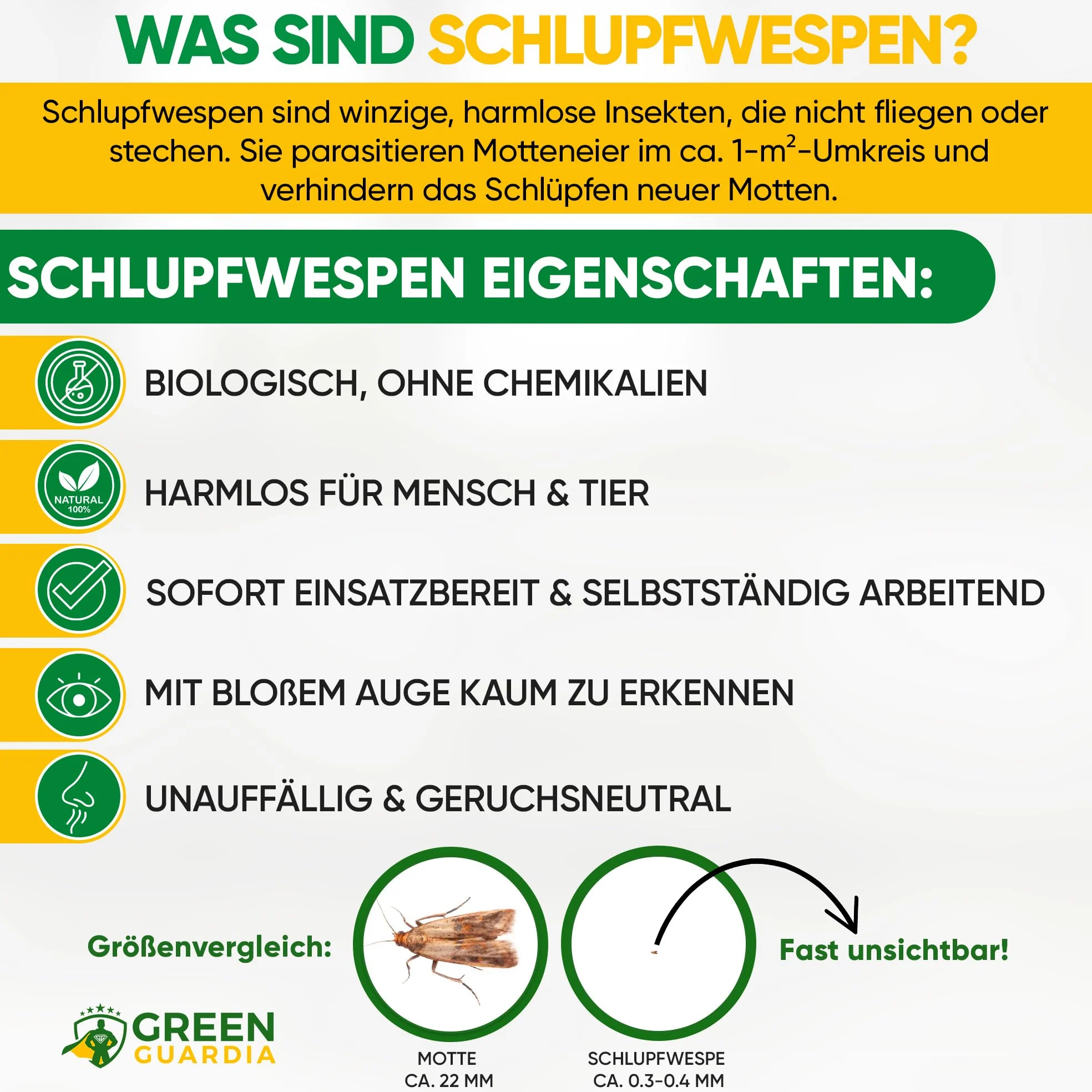 GREEN GUARDIA Avispas contra polillas alimentarias 3 tarjetas, alternativa ecológica a trampa y spray de polillas