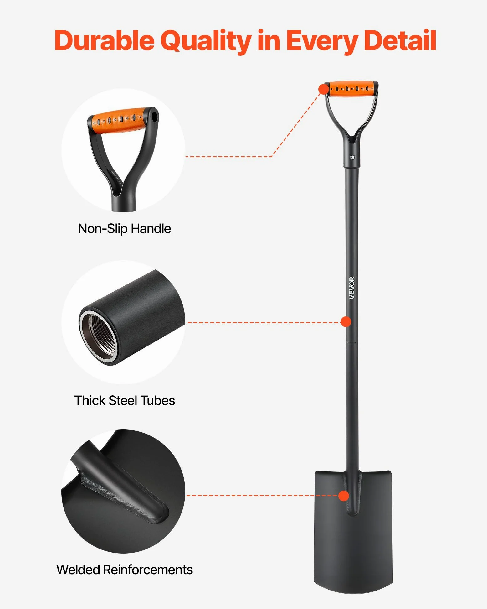 VEVOR Pala, Pala Plana Resistente, Desmontable y de fácil Almacenamiento, para jardinería, construcción, excavación y Pala de Nieve