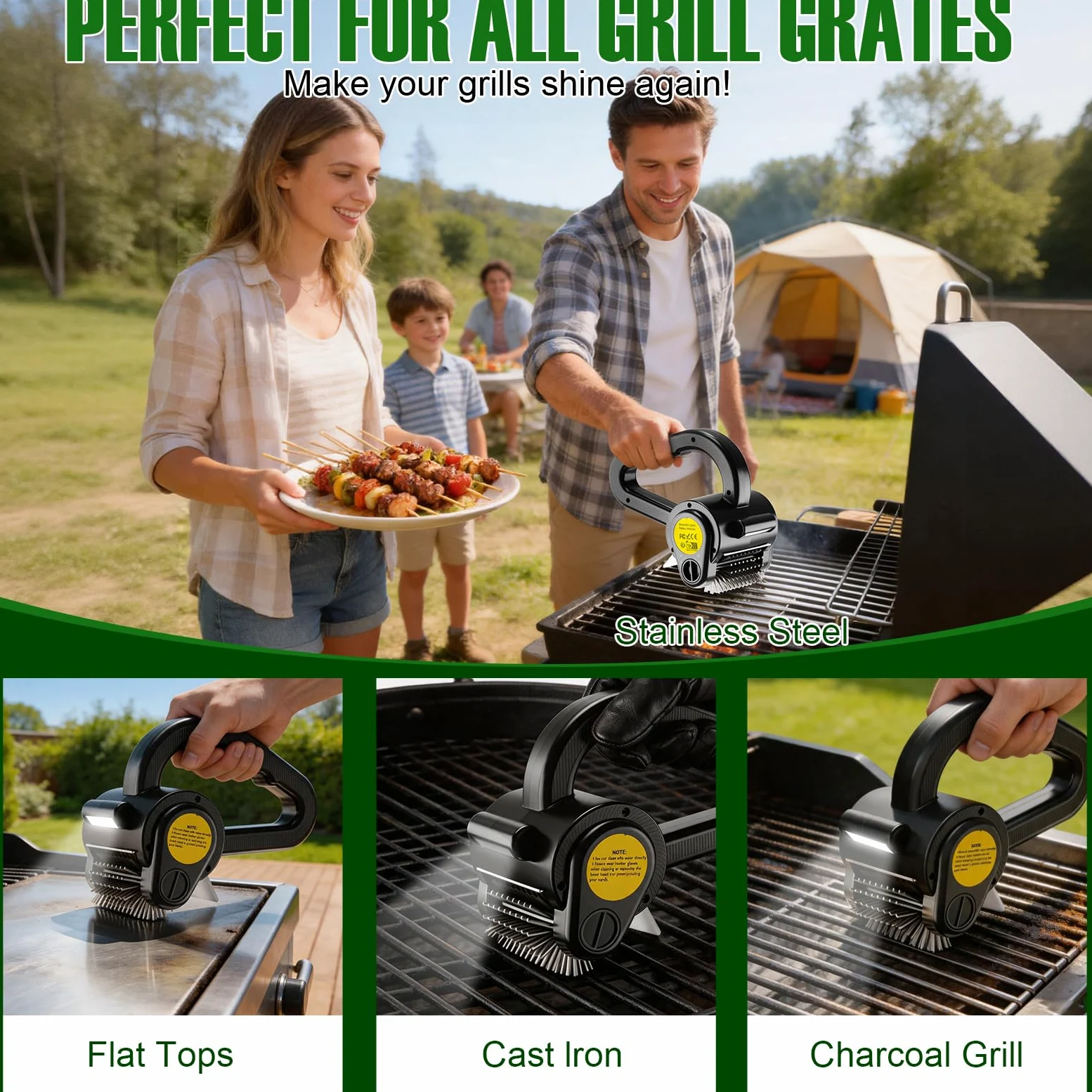 Cepillo eléctrico para parrilla al aire libre, limpiador de parrilla recargable de 4400 mAh con luz LED/pantalla, cepillo de limpieza inalámbrico de 150 minutos de tiempo de funcionamiento para