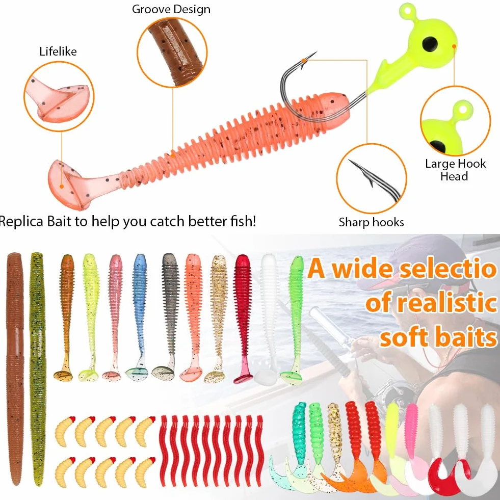 Vicloon Kits de Señuelos Pesca Artificiales Accesorios Cebos de Goma y Duros para Agua Dulce y Salada