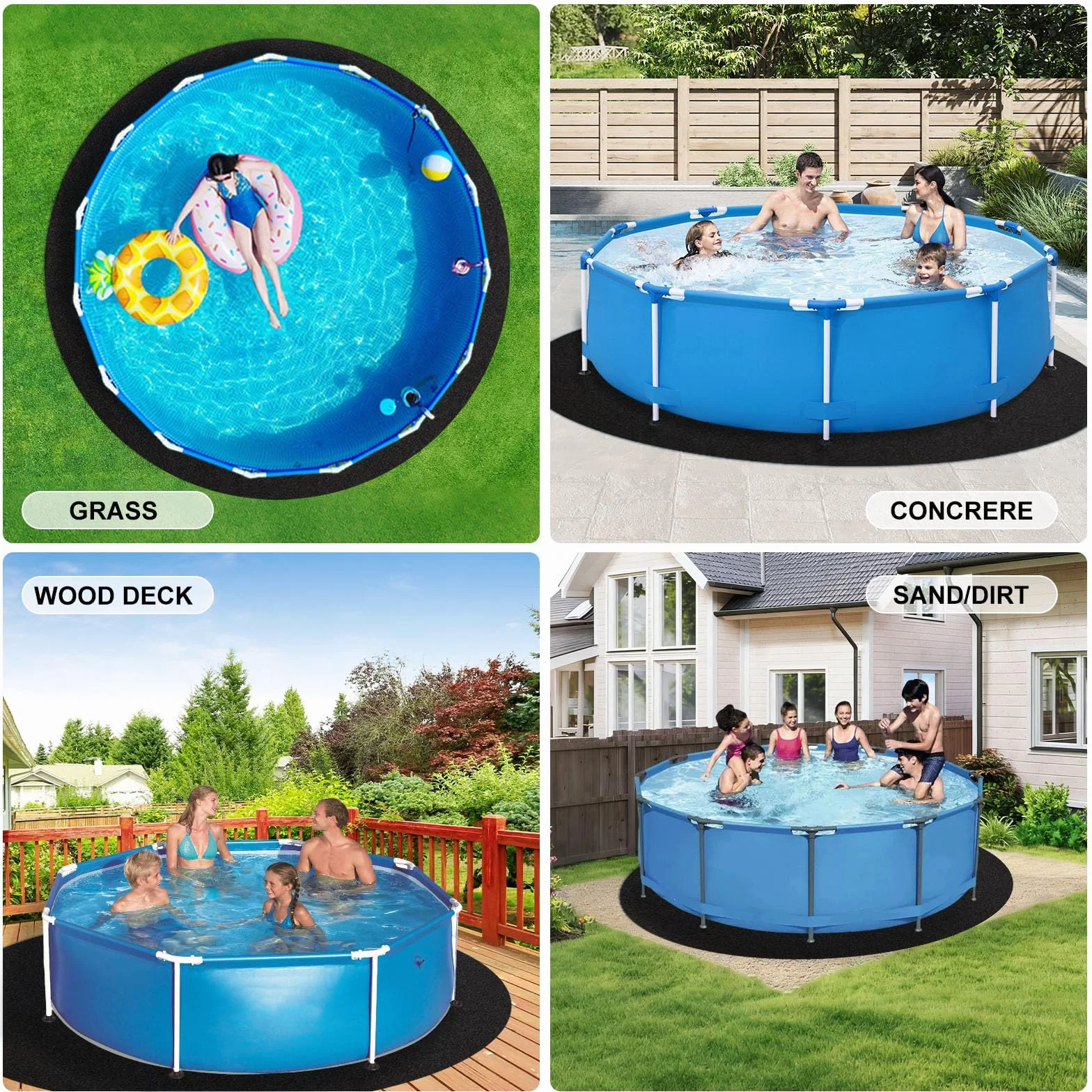 Base Redonda para Piscina de, Tapiz para Piscina Protector de Suelo, Resistente sin Costuras, contra Rayos UV y Resistente al desgarro Lona de Suelo precortada para Piscinas de pie y jacuzzis