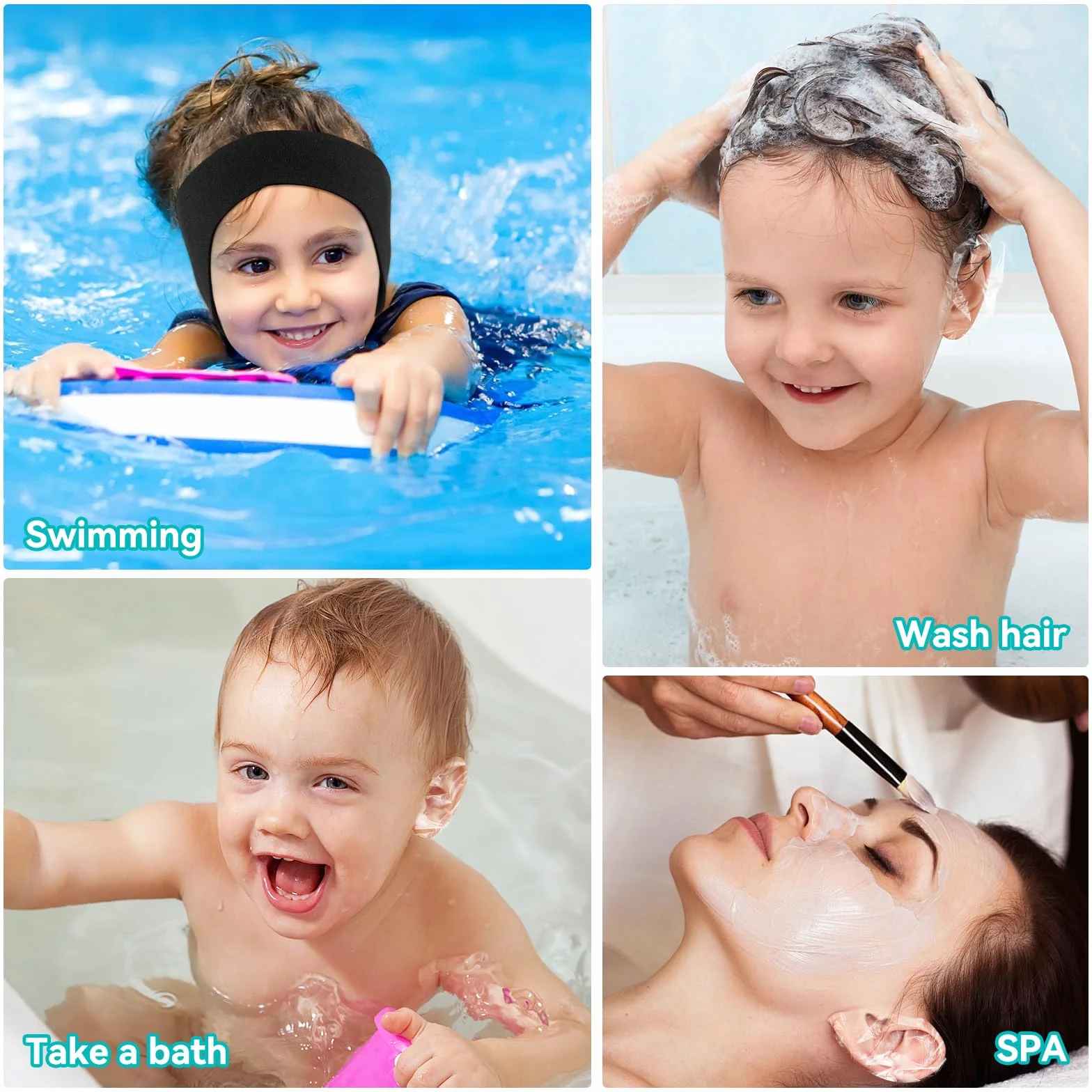 Cinta de Natación para Niños de Neopreno Impermeable con 40 Parches para el Oído